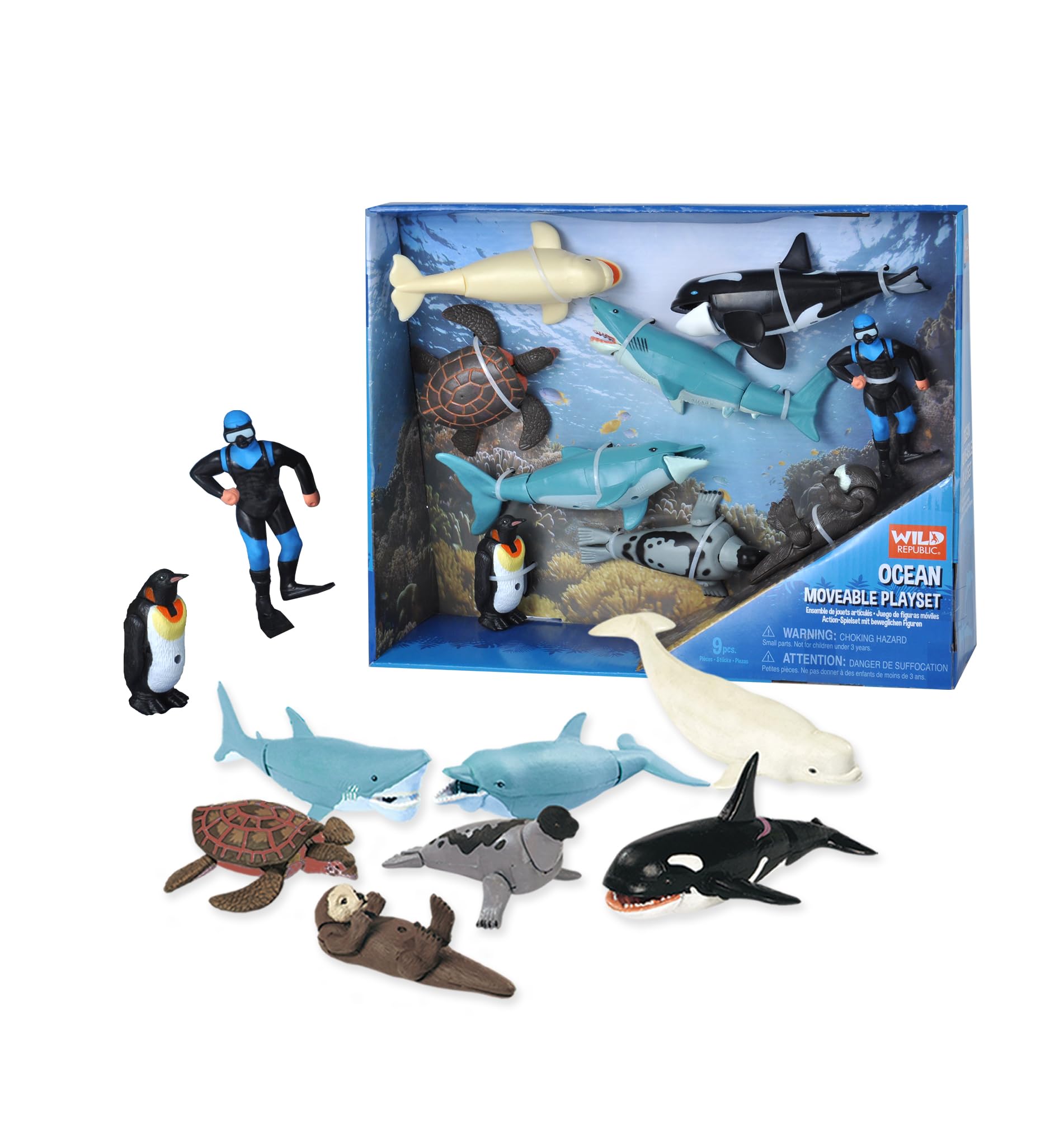 Ocean Moveable Action Playset, Aquatic Animals, Kids Gifts, Shark Toys, 11-Pieces