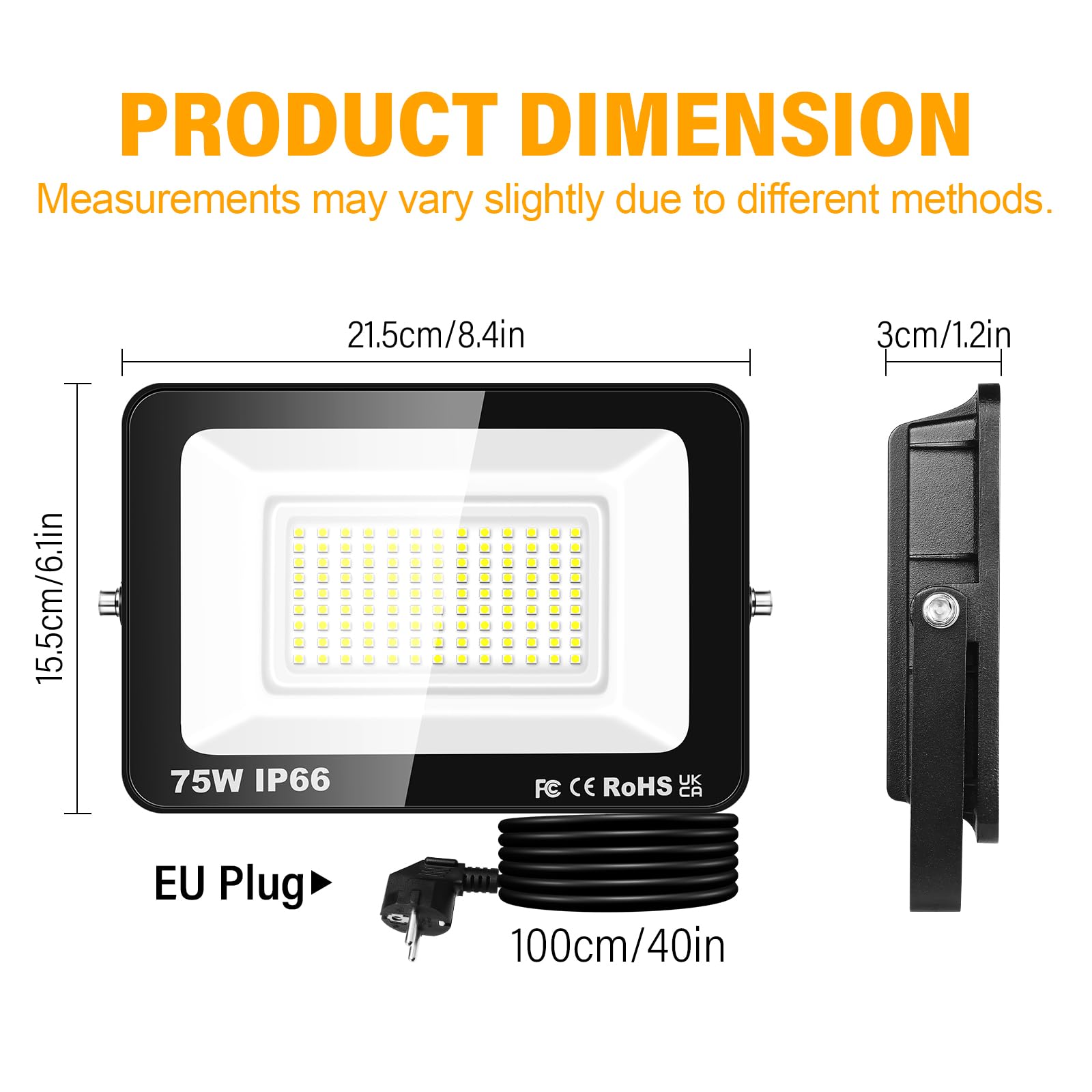 RIGIDON Zewnętrzny reflektor Led z gniazdem, 2x 75 W 7500LM IP66 wodoodporne oświetlenie bezpieczeństwa, reflektor Led na patio, garaż, taras, ogród, warsztat, 6000K, zimna biel