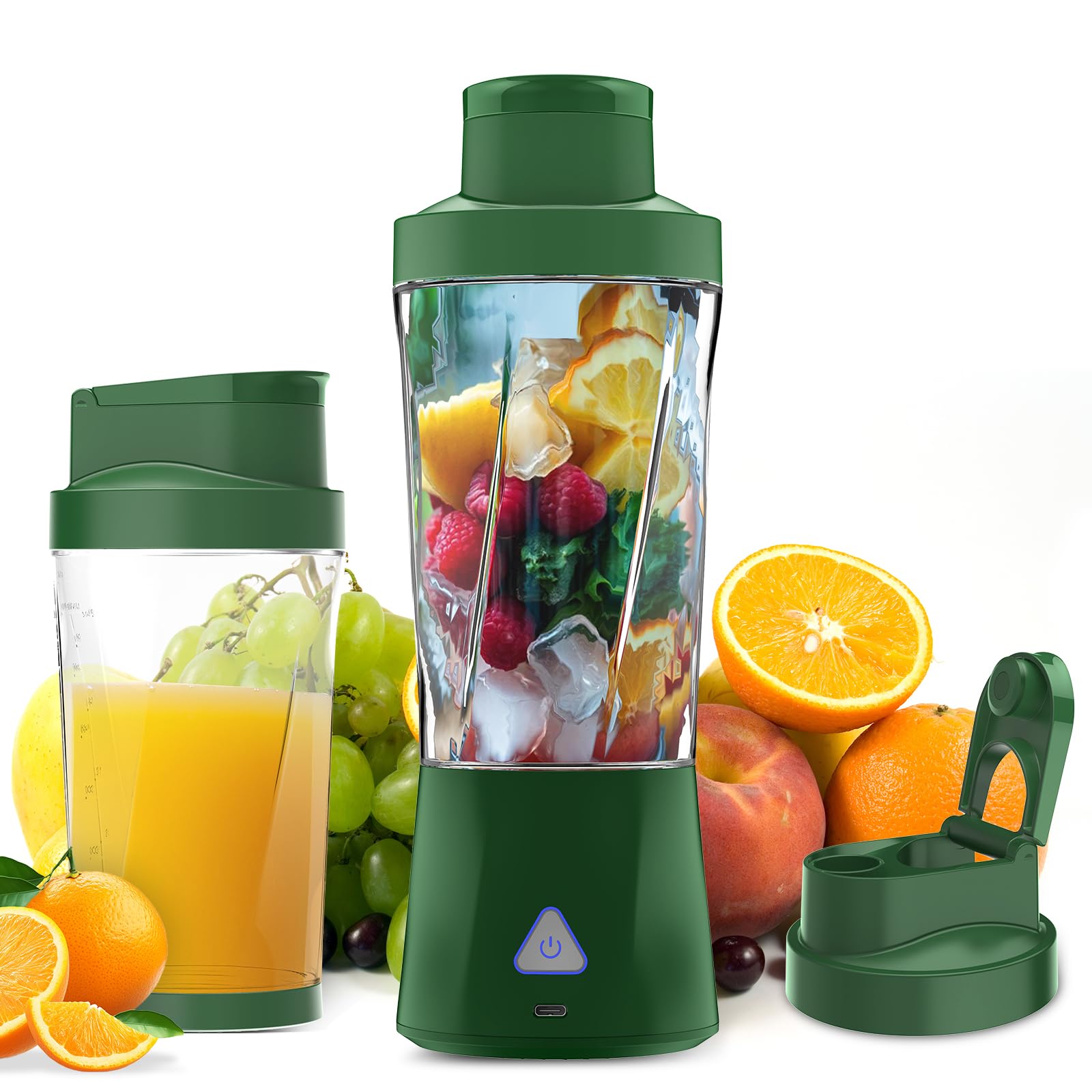 Portable Blender, 360W Personal Blender for Shakes and Smoothies for Kitchen, 24 Oz BPA Free Traveling Juicer Cup and Lid with 6 Blades, Self Cleaning Portable Juicer for Kitchen/Travel/Gym, Blue