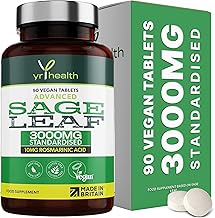 Sage Tablets 3000mg High Strength - 90 Vegan Tablets not Capsules - Standardised 10mg Rosmarinic Acid - Made in The UK by YrHealth