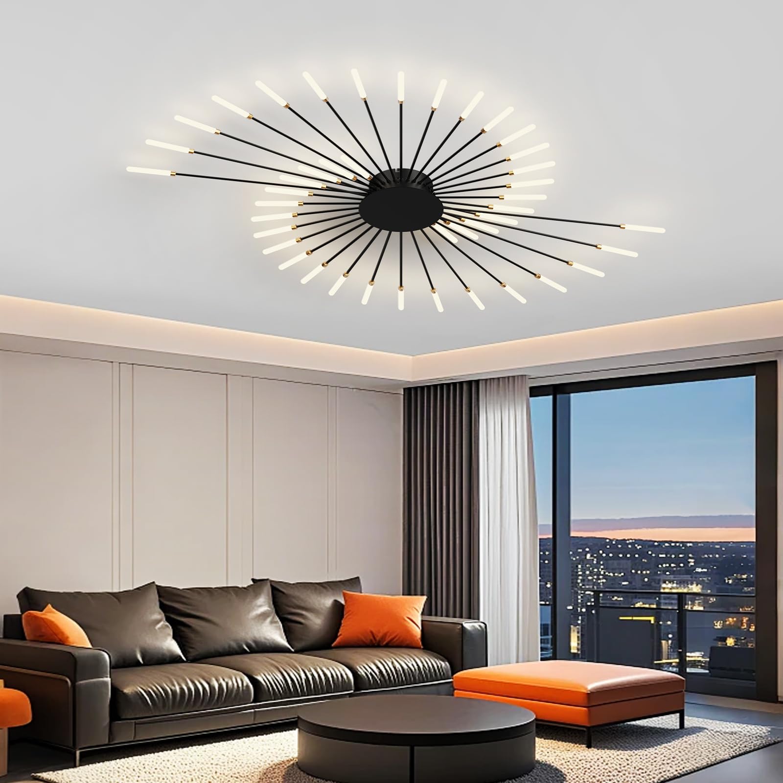 RRBEST Plafoniera LED Soffitto, Plafoniera Lampada Da Salotto Moderna, Acrilico Lampadario LED Soffitto per Soggiorno Camera Da Letto Cucina Ufficio, Luce Neutra (42 teste, nero)