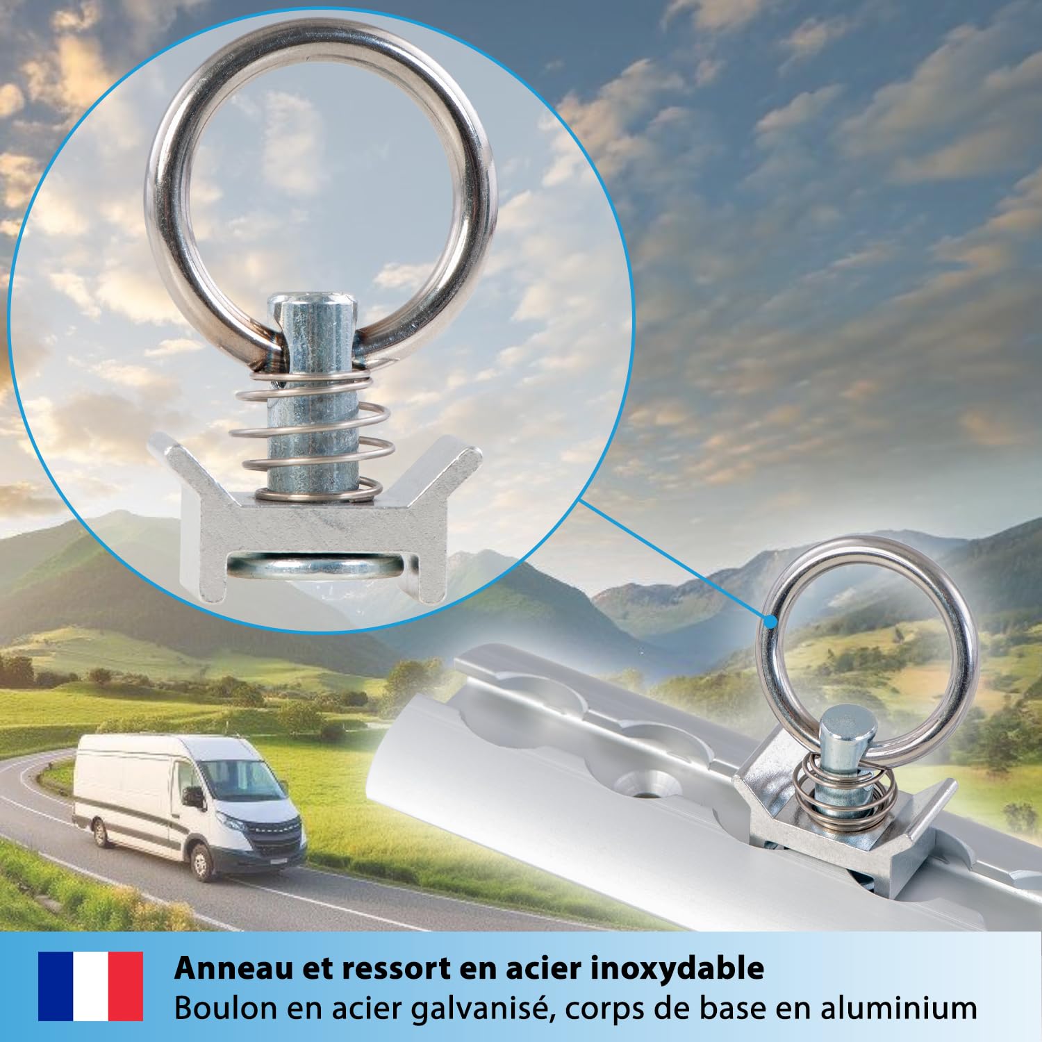 valonic Gecko - 8 pièces, 1000 daN, Anneaux d'arrimage pour système de Rail, Adaptateur pour Rail d'arrimage, Accessoires pour Voiture, remorque, Camion - Rail de Fixation