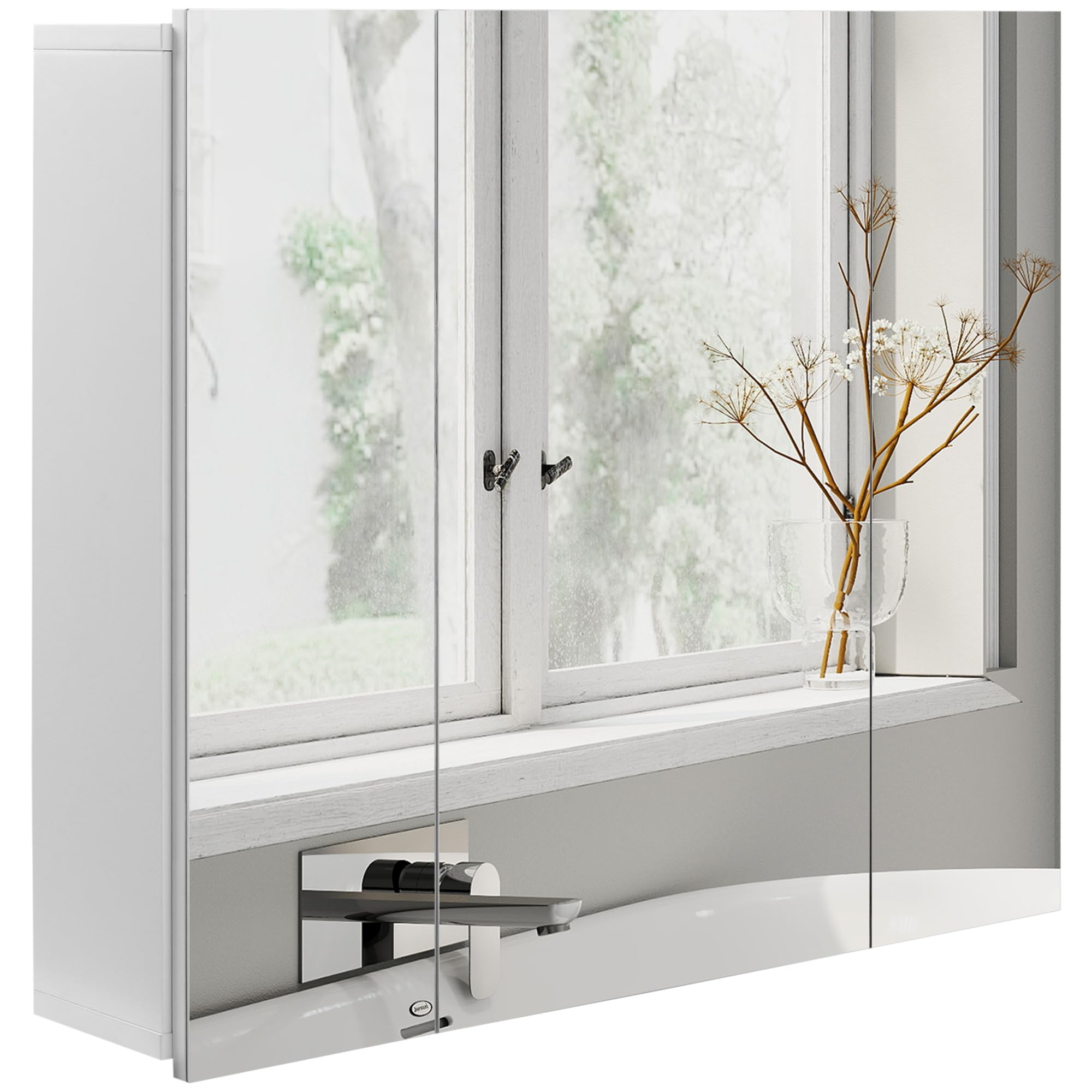 Kleankin Bathroom Mirror Cabinet Wall Mount Storage Organiser W/ DoorWhite from B&Q