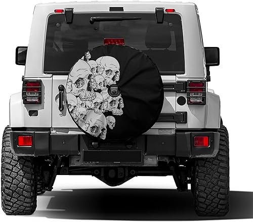 Foruidea Funda para neumático de repuesto de calavera blanca con orificio de cámara de respaldo para remolque, RV, SUV y muchos vehículos, 17