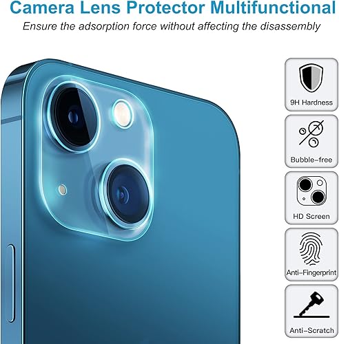 Miniatura 2 de Paquete de 2 protectores de lente de cámara para iPhone 15iPhone 15 Plus, cobertura completa, vidrio templado HD, transparente, pantalla de cámara,