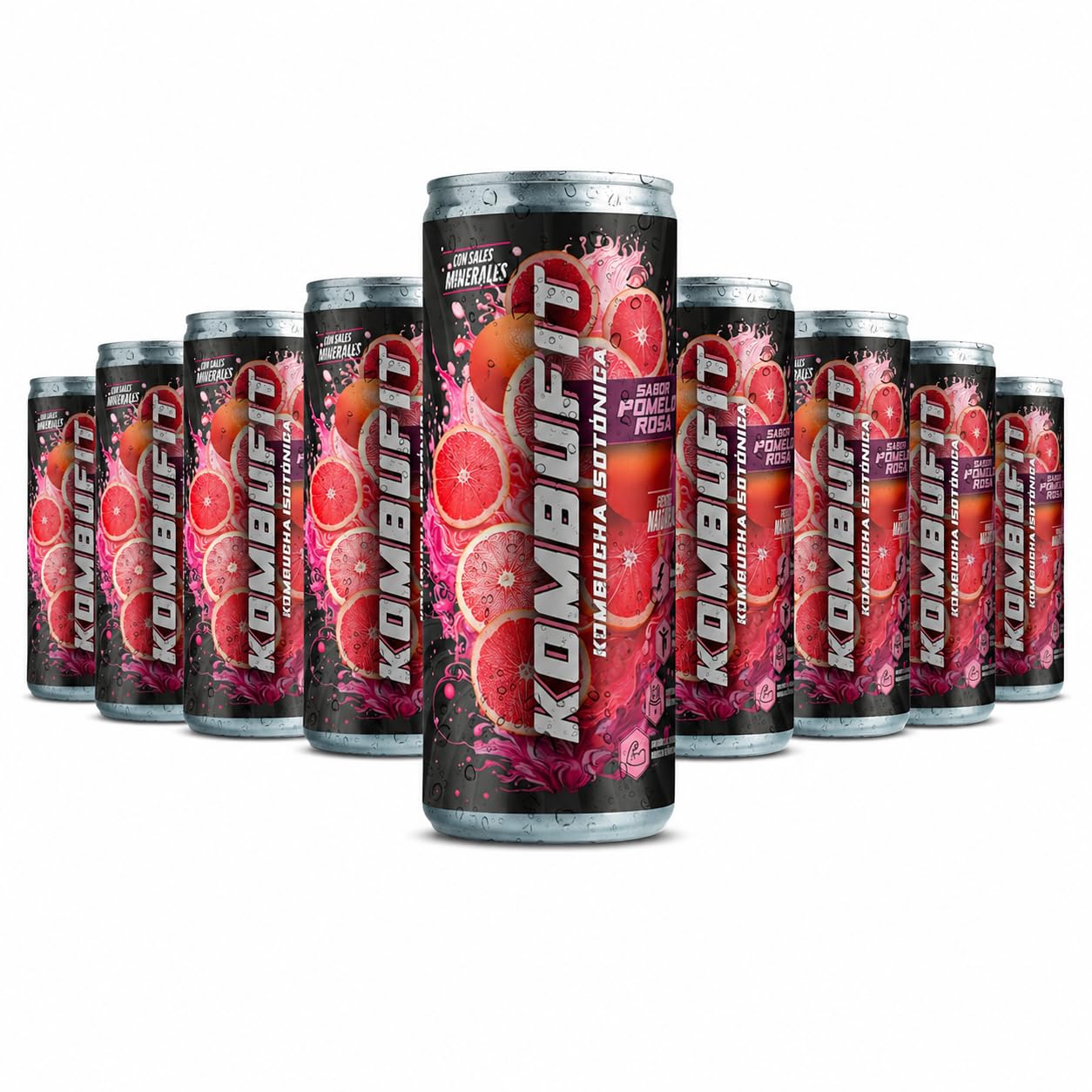 Kombucha Isótonica Natural Onflow, Té Kombucha, Sin Azúcar, Sabor Pomelo Rosa, Pack 12 Latas x 250 ML
