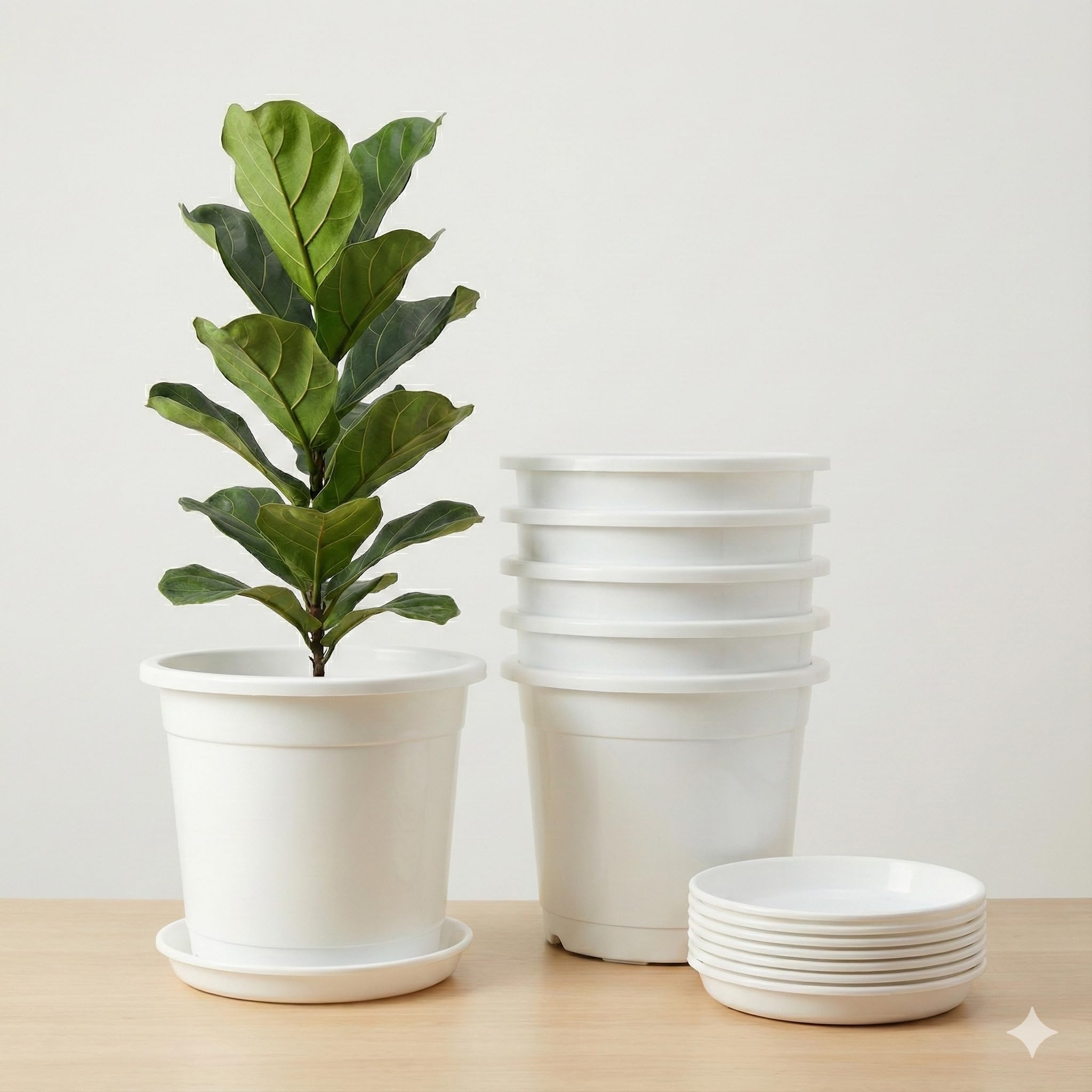 12 Inch Glossy White Plastic Planter with Bottom Plate | Heavy Duty Flower Pot with Tray for Indoor Home Decor, Balcony, Living Room & Outdoor Garden (6 Pot, White)-image-26