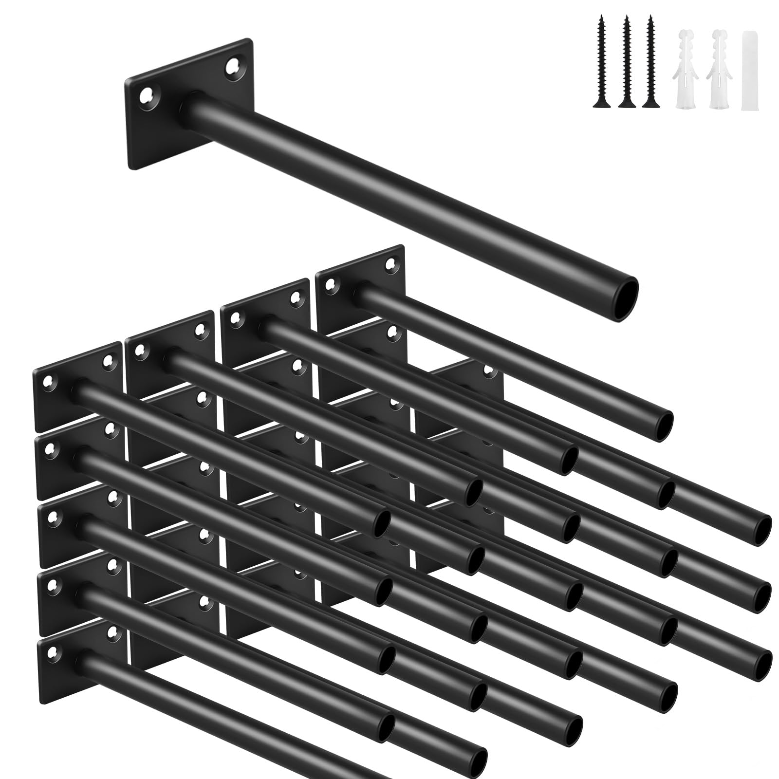 24 Pcs 6" Black Steel Floating Shelf Bracket Blind Shelf Supports - Hidden Brackets for Floating Wood Shelves - Concealed Blind Shelf Support – Screws and Wall Plugs Included