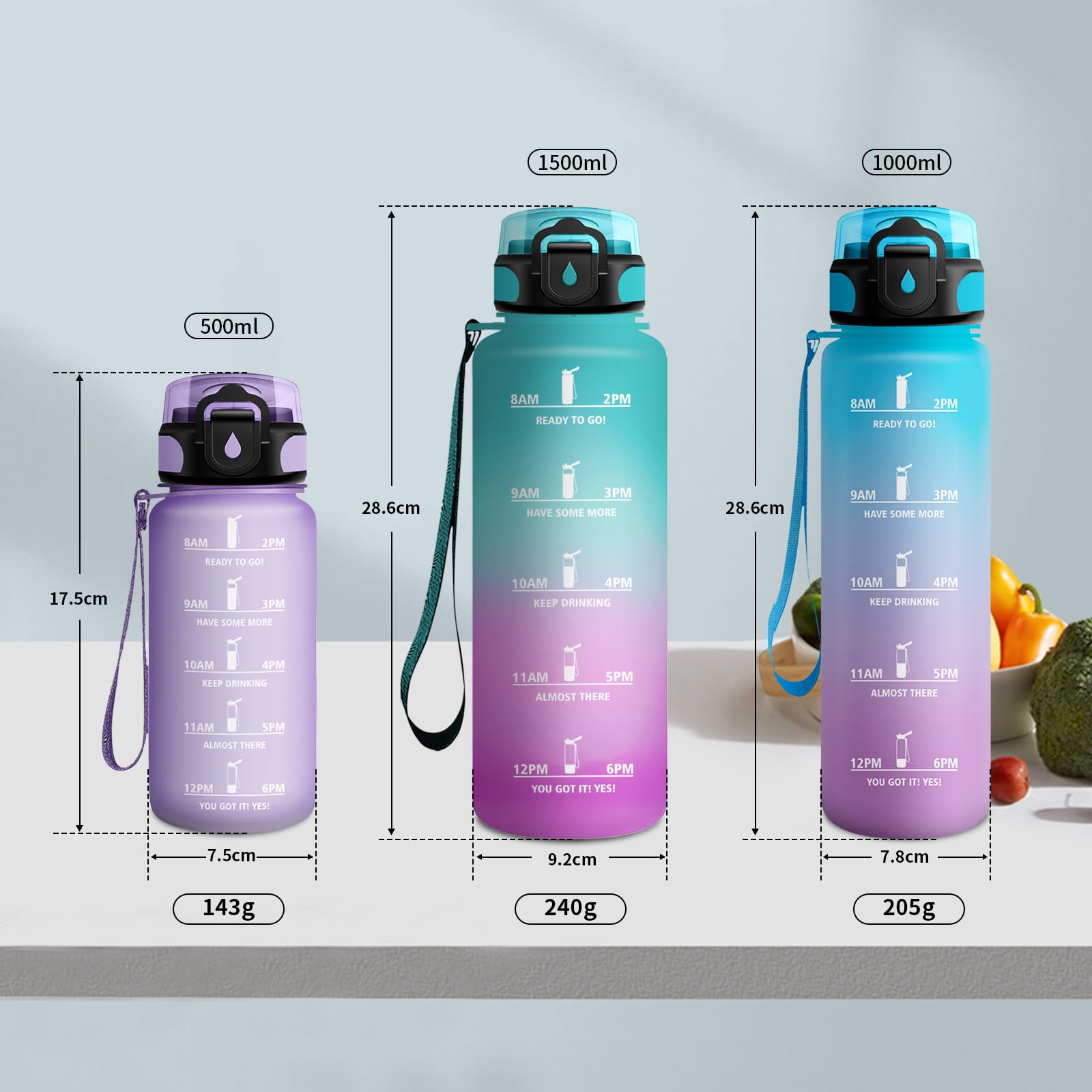 MUKOKO Borraccia In Vetro Borosilicato 600 Ml Con Cannuccia E Manicotto Silicone – Senza BPA, A Prova Di Perdite, Per Palestra E Outdoor – Colore Nero