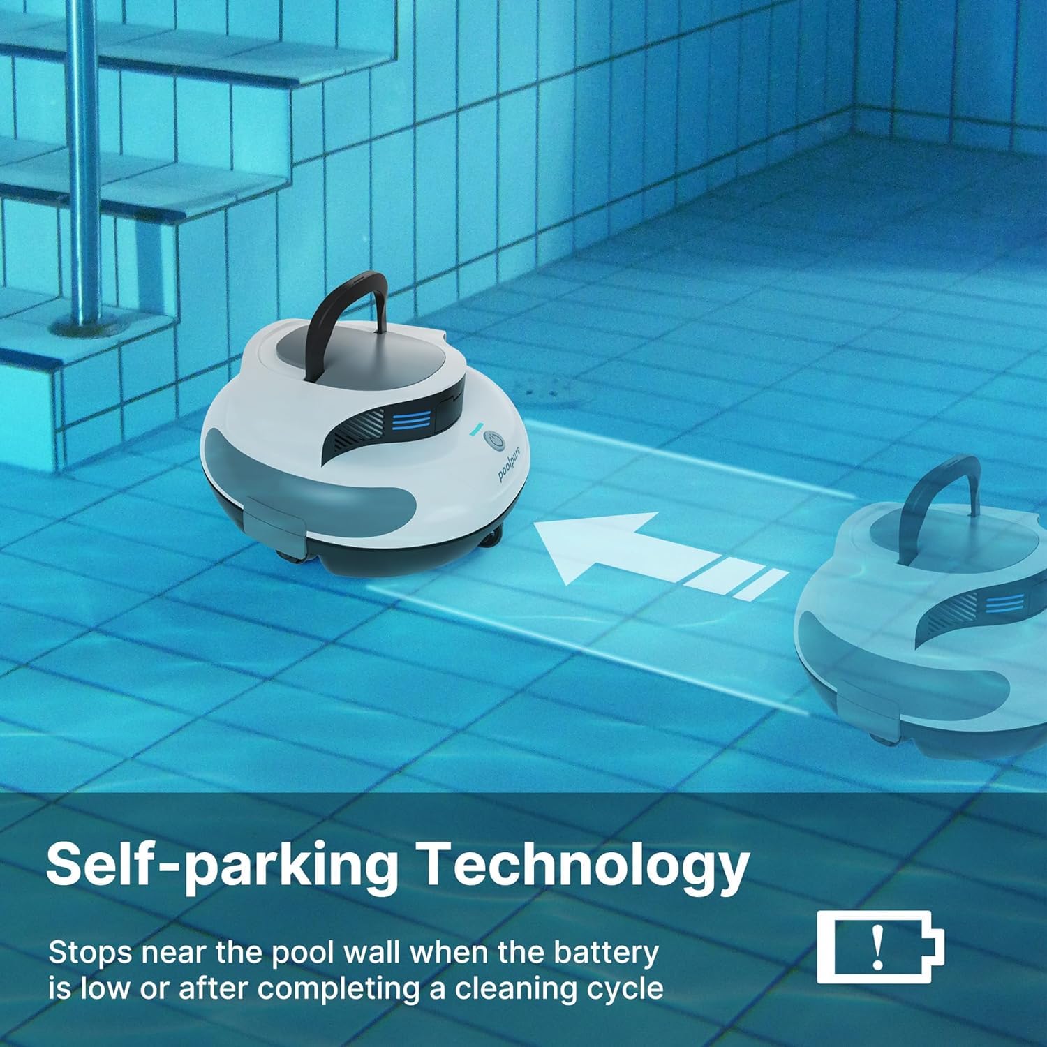 POOLPURE Poolrobot Piscina, 5000mAh Pulizia Doppio Motore, Doppelter Hall-Sensor, Display LED, Parcheggio Automatico, IPX8 Impermeabile, Kabelloser Poolsauger