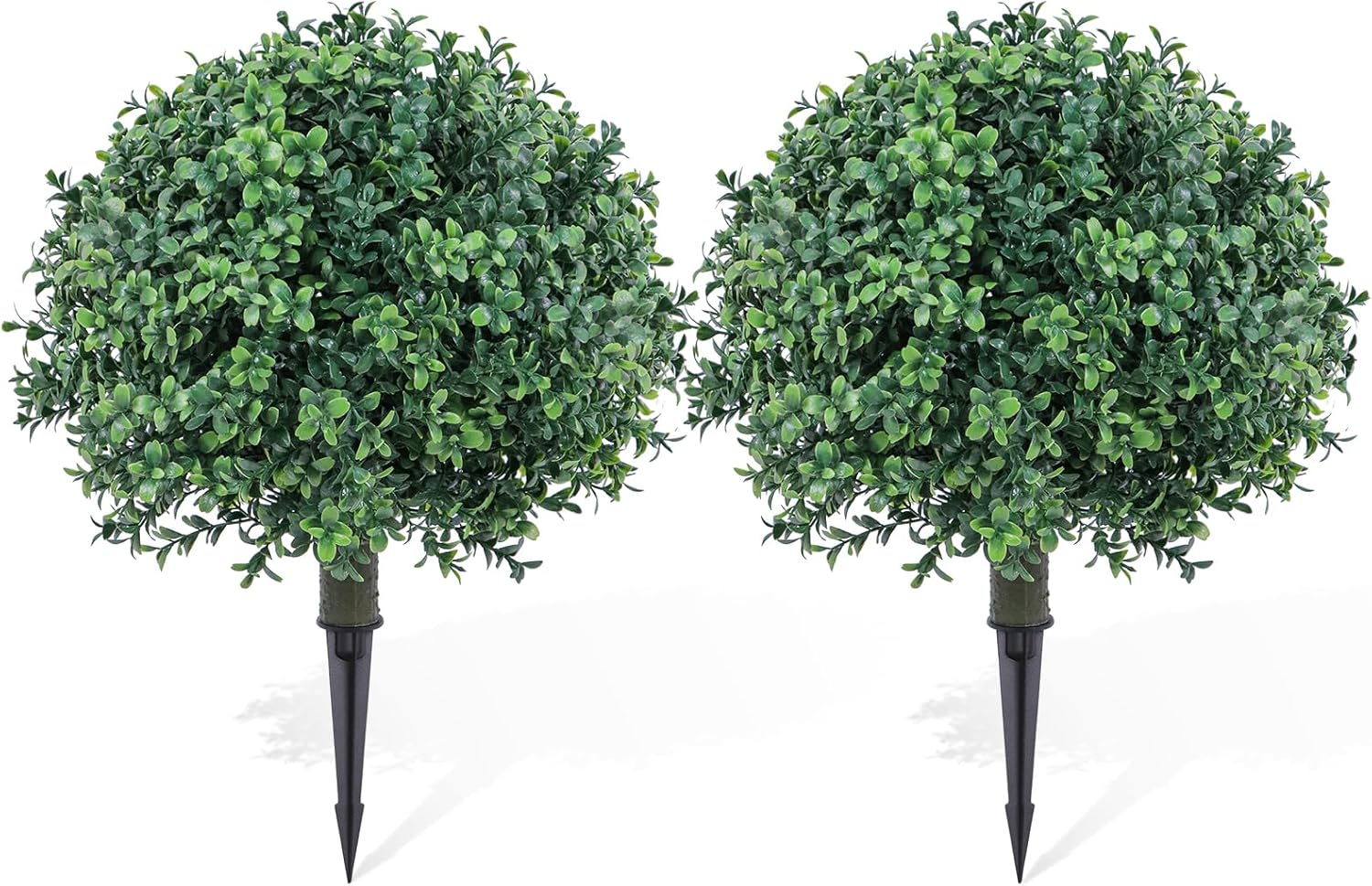 Artificial Boxwood Topiary Ball Fake Bushes-Trees Uv Resistance Shrubs Rated with Spike Easy to Push in The Ground Plant Looks Great in a Planter Anywhere Indoor & Outdoor Decor 2 Pack