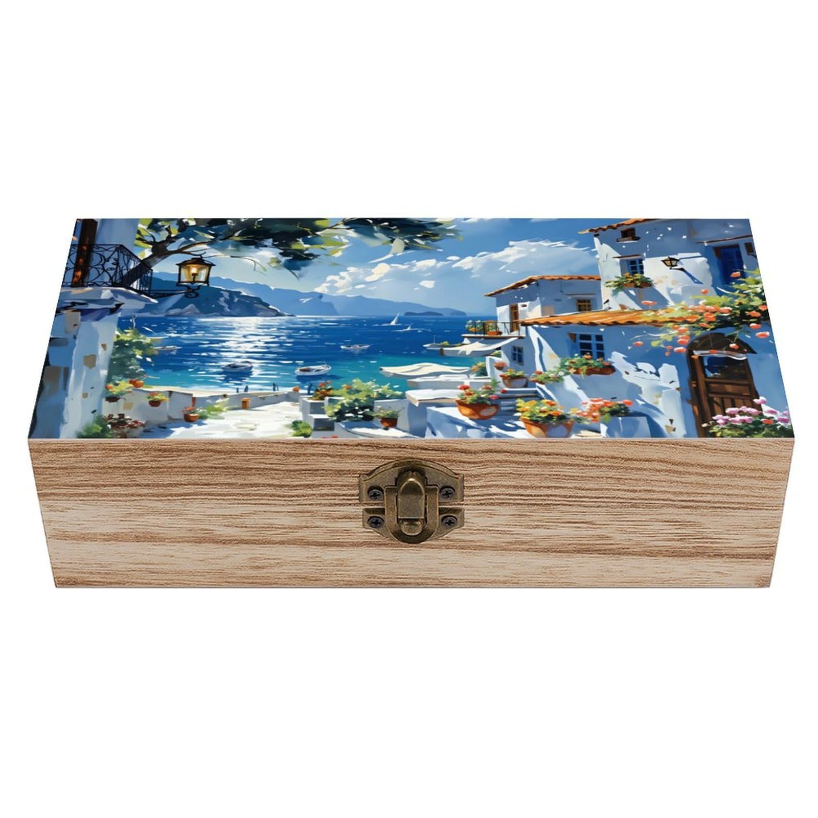 asbwuo Coastal Town Vintage Wooden Keepsake Box