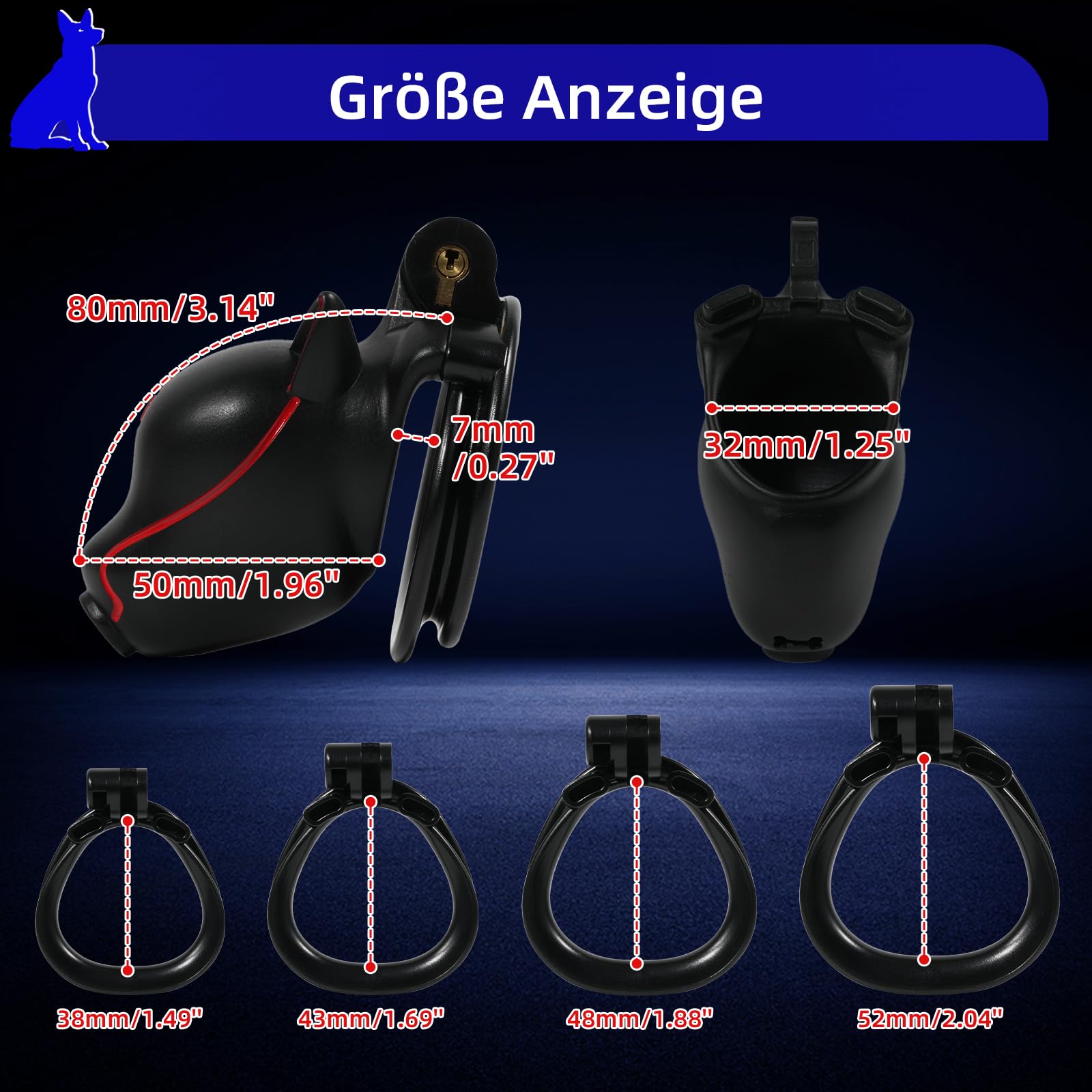 Cage de Chasteté pour Pénis à Tête de Chien Sex Toýs Homme Cage Chastetée avec 4 Anneaux Larges Chastity Cage avec Serrure Cachée et 2 Clés Ceinture de Chasteté pour le Bondage du Pénis (Black,B)