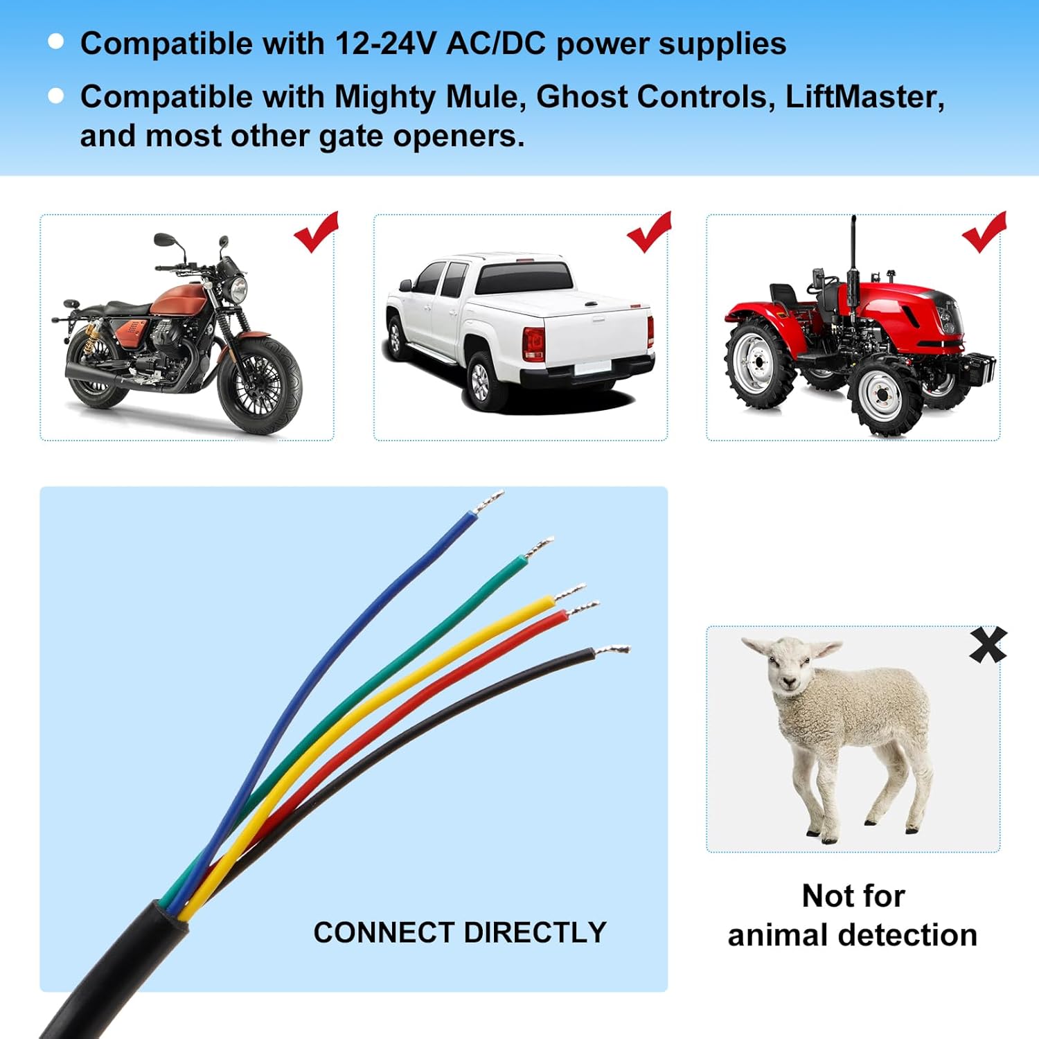 Vehicle Sensor for Automatic Gate Opener, Driveway Gate Exit Wand with 50FT Cable, Compatible with Mighty Mule Ghost Controls LiftMaster Gate Access System