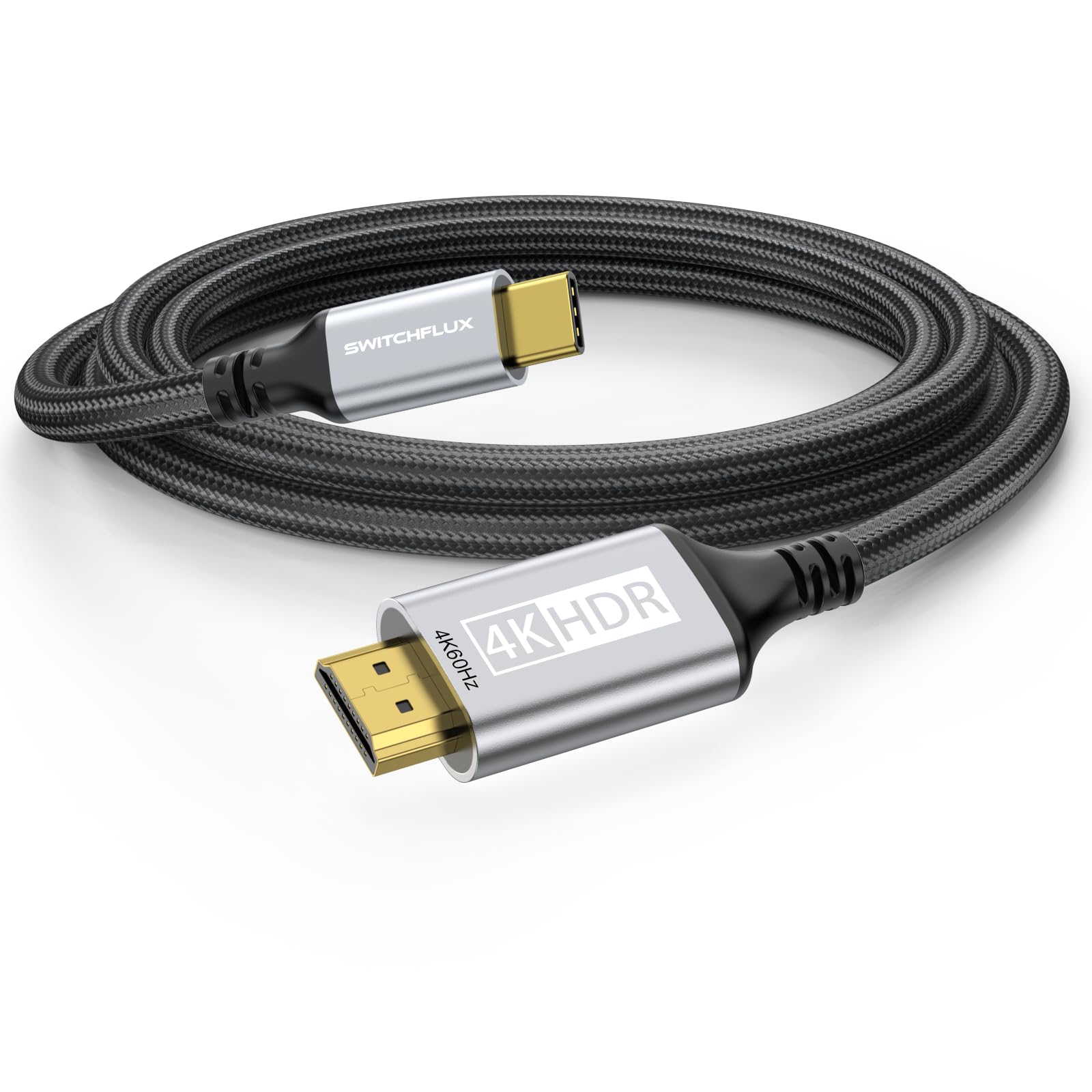 Photo 1 of ***STOCK PHOTO FOR REFERENCE ONLY*** SWITCHFLUX USB-C to HDMI Cable 10Ft [4K@60Hz] High-Speed USB Type C to HDMI 2.0 Braided Cord (Thunderbolt 3/4 Compatible) for iPhone 15 Series, MacBook Pro/Air, iPad Pro, Galaxy S8 to S23