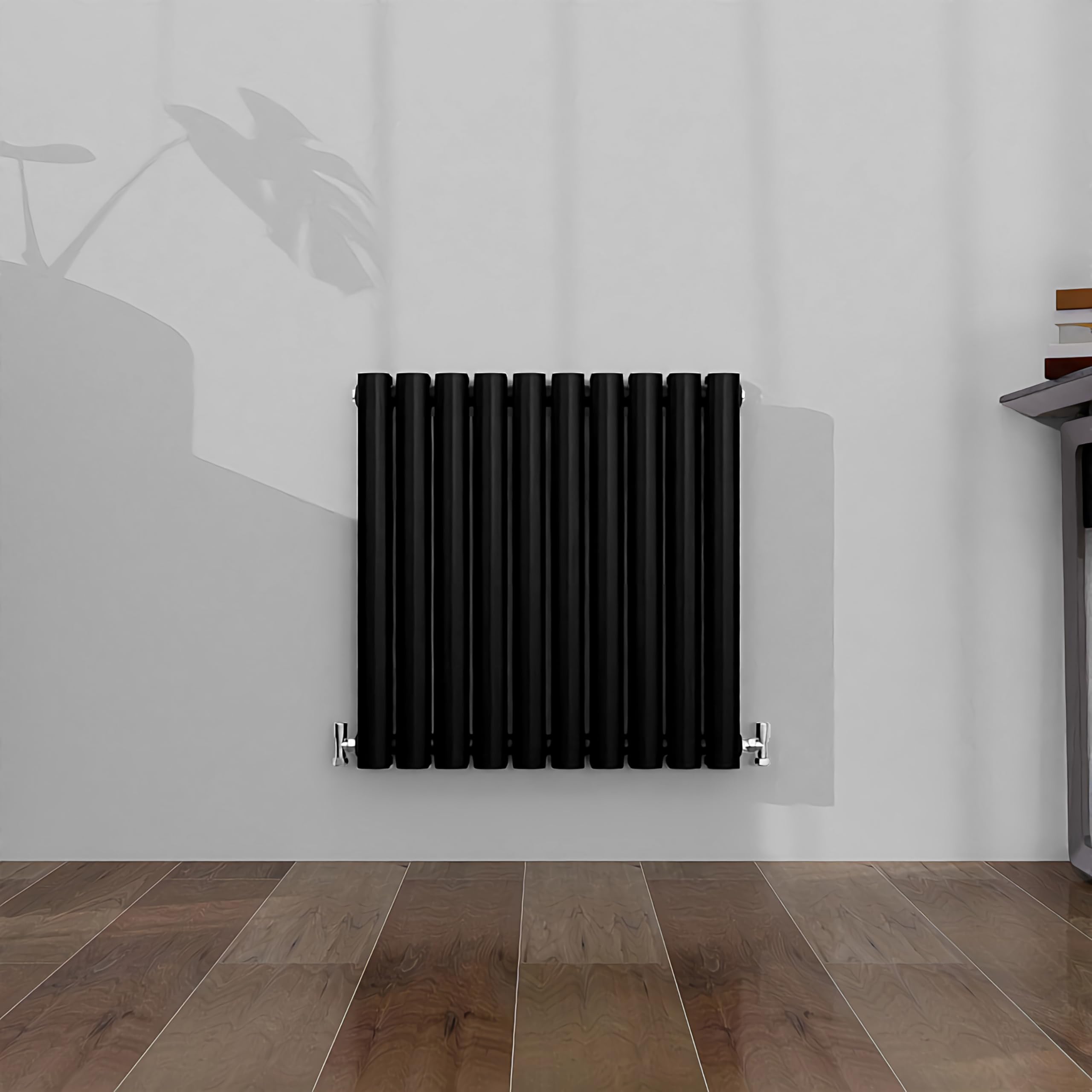 SLINE SANITARY Horizontal Oval Column Rradiator Bathroom Central Heating Black 600×590mm Double Panel Radiator