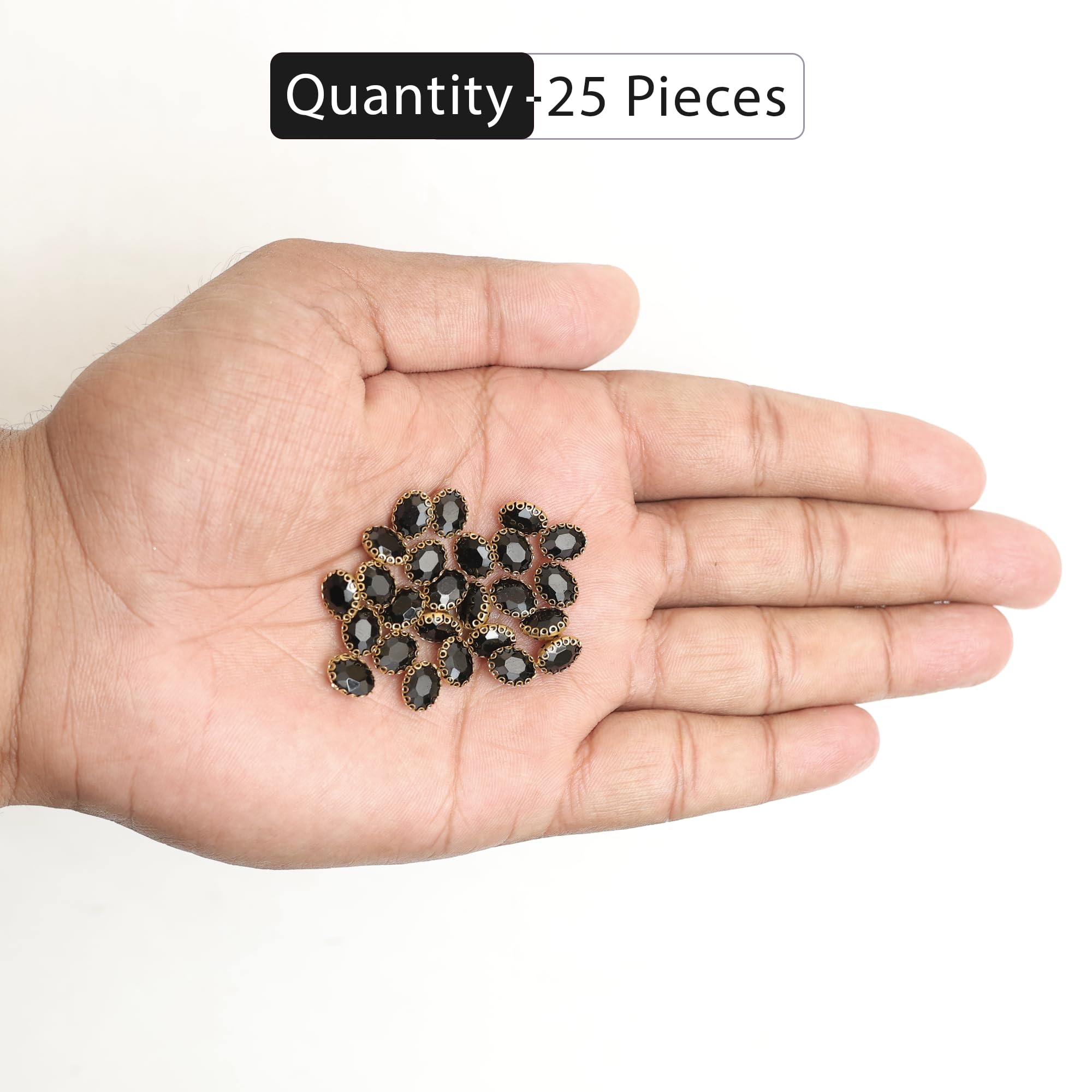 EmbroideryMaterial Glass Sew On Rhinestones for Craft, Jewellery Making, Aari & Saree Work, Dress & Embroidery Design (25 Pcs, Teal Green, 7x9MM, Oval Shape, Gold Brass Catcher) 2