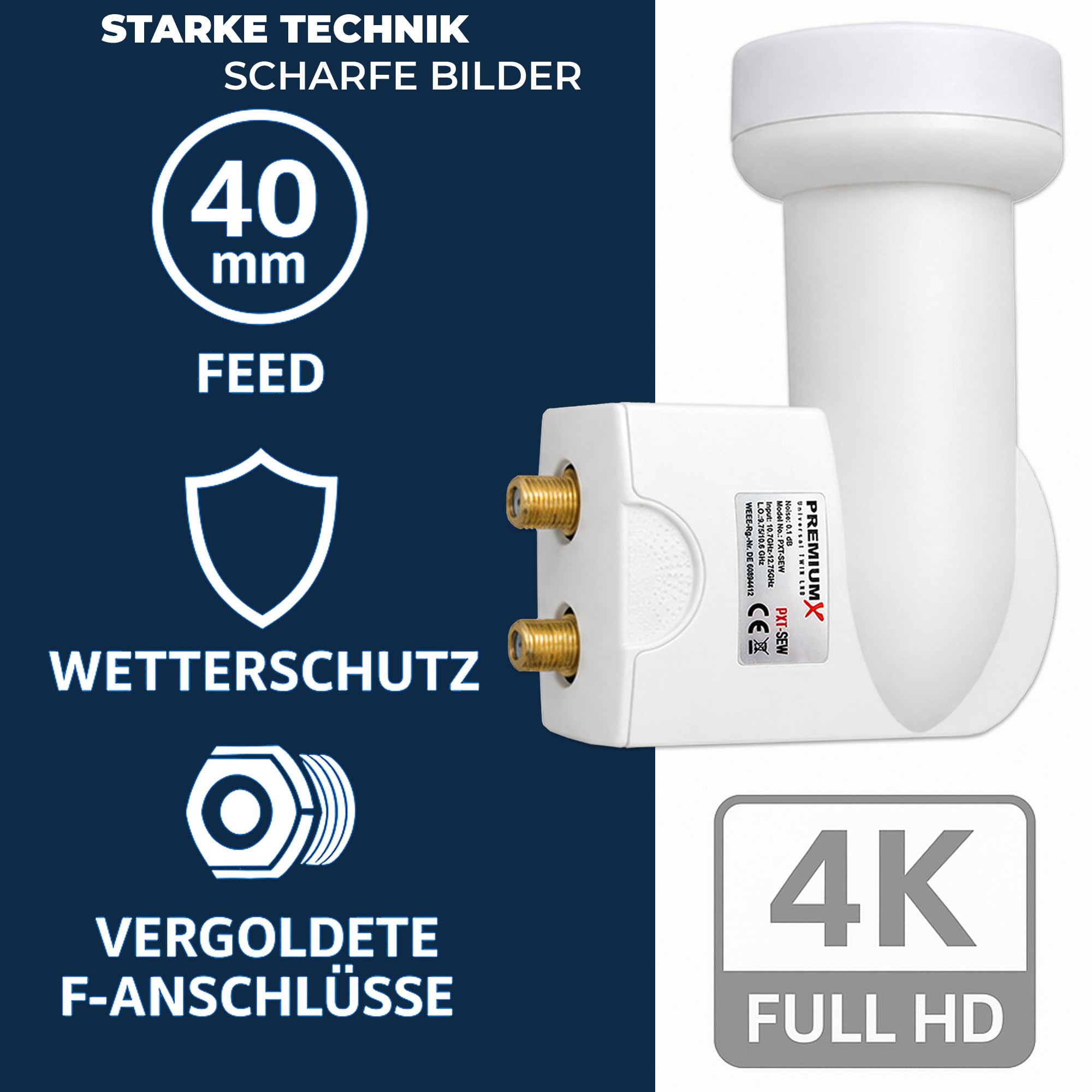 PremiumX Satelliten-Komplettanlage 80cm Satellitenschüssel Aluminium Hellgrau Twin LNB 4X F-Stecker, SAT bis 2 Teilnehmer