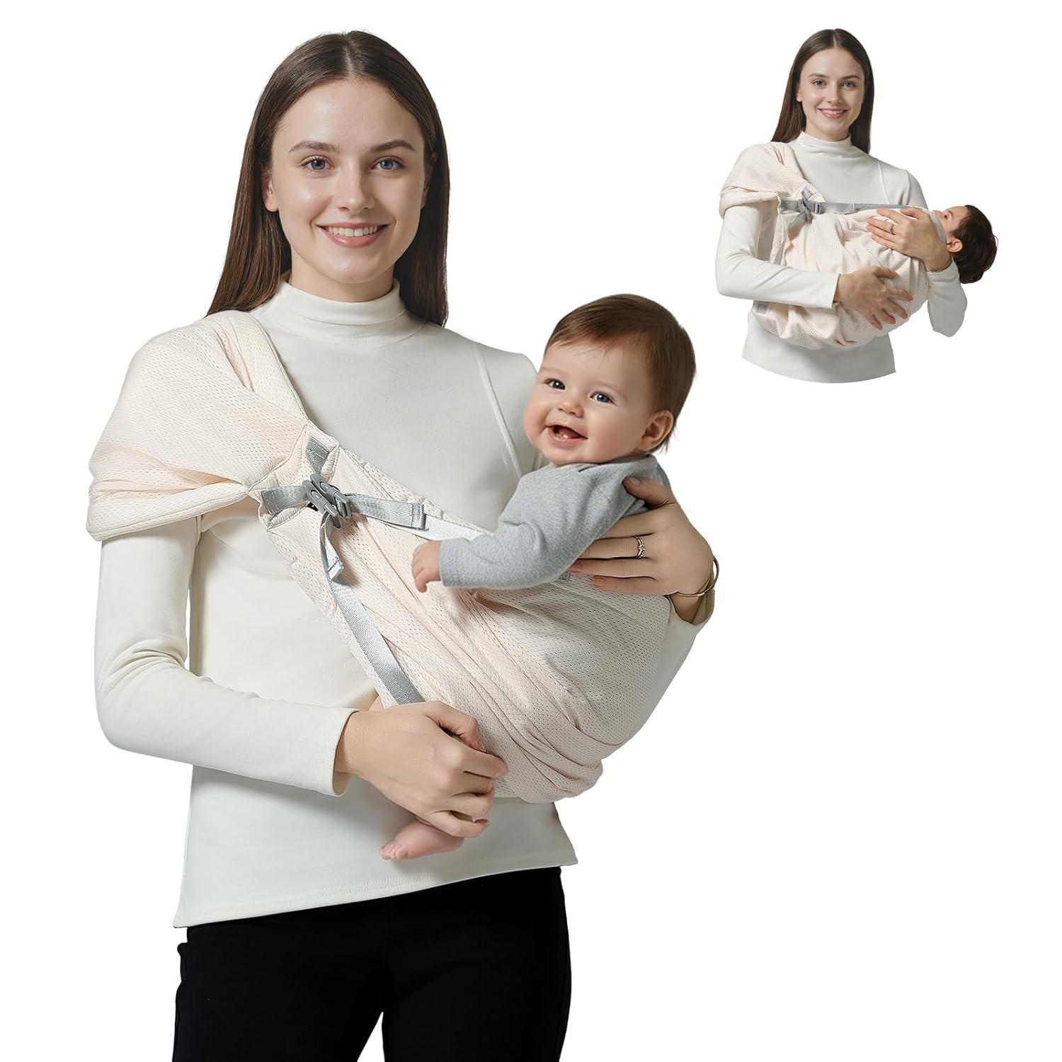 MISSWISDOM Baby Sling Carrier, Toddler Sling Carrier with Wide Shoulder Strap, Lightweight Baby Carriers Newborn to Toddler Infant Wrap Carriers Perfect for Mom and Dad, 7-30lbs, Cream Mesh
