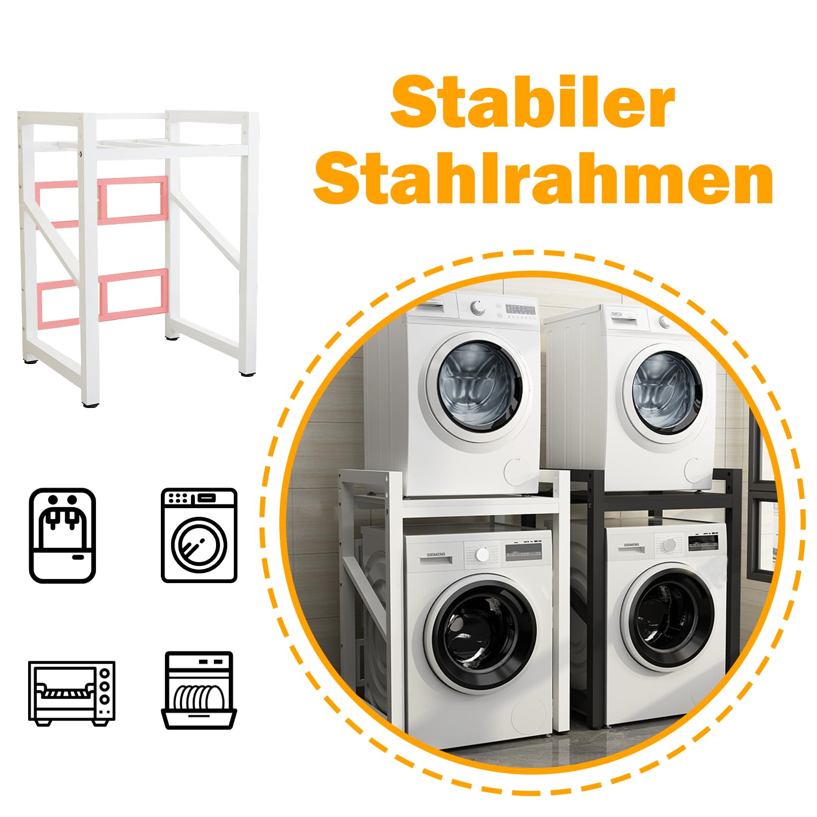 Regal über Waschmaschine,Verstellbares Stapel-Set über Waschmaschinen,Waschmaschinenrega ohne Bohren 2 Ebenen Badezimmerregal,für Badezimmer Waschküche