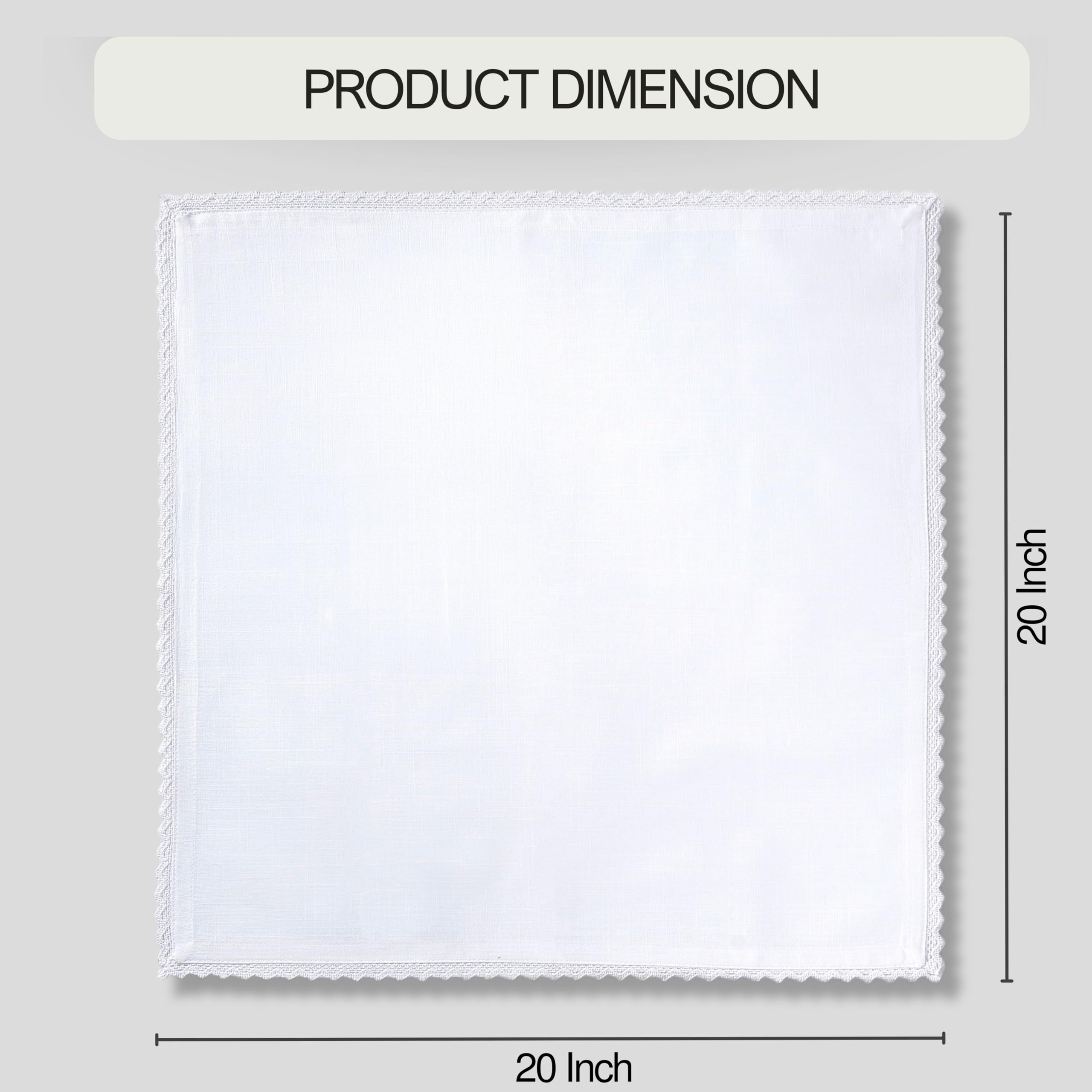 FINGERCRAFT Servilletas de Tela de Gran tamaño, Color Blanco, en Tela de algodón 100% Texturizado, Paquete de 12, 20 x 20 Pulgadas, Color Blanco, Esquinas en inglete para Uso Diario