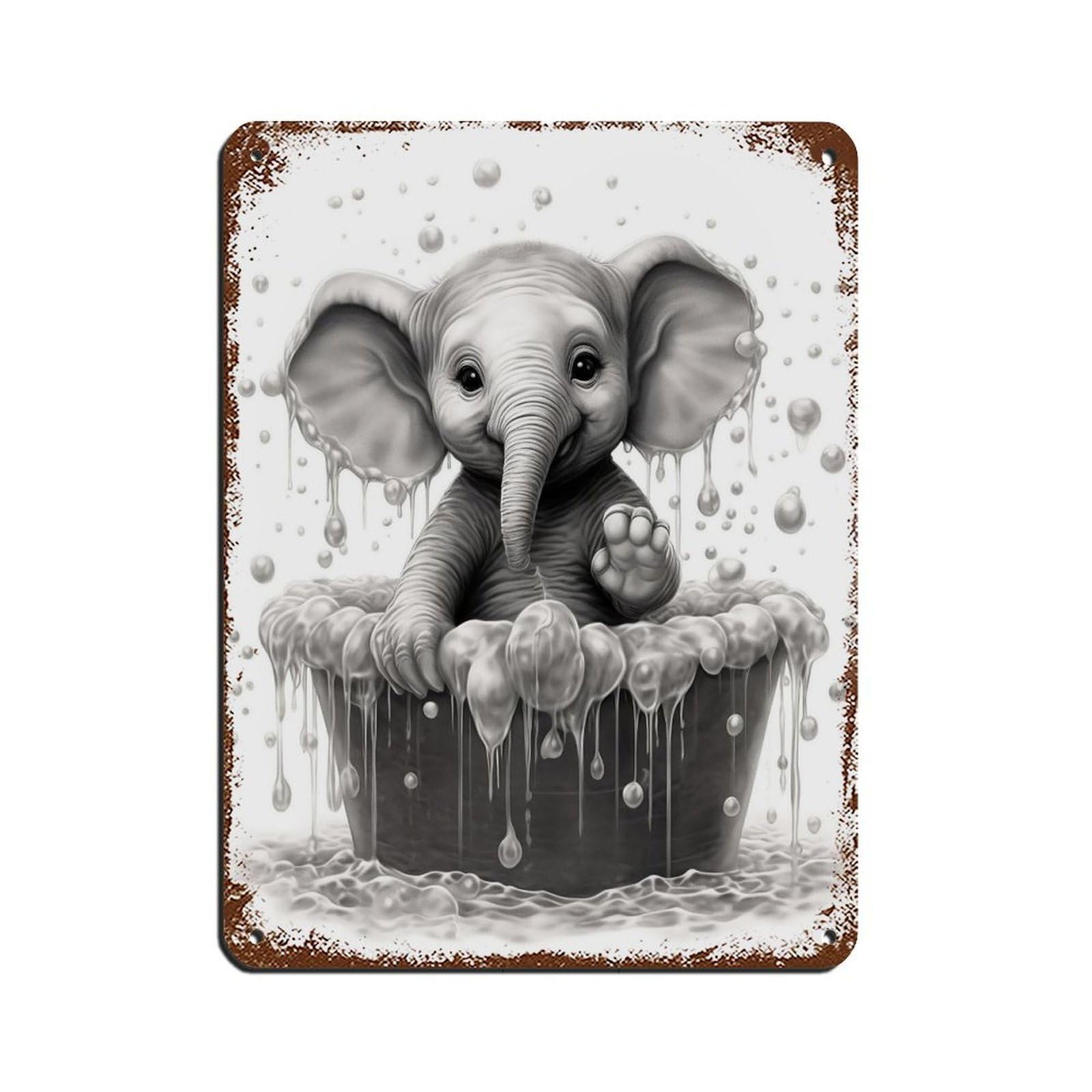 Lxwnze 30L X 40W Cm Elephant Bathroom Art Poster Tin Sign Vintage Metal Pub Club Cafe Bar Home Wall Art Decoration Poster Retro 12X16inch(30X40cm)