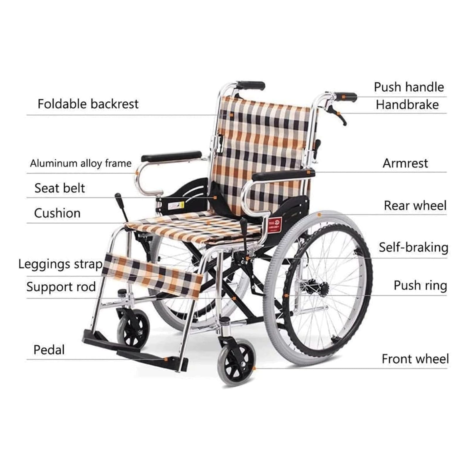 Wózek inwalidzki Rolstoel opvouwbare rugleuning Rolstoel U-vormige armleuningen Rolstoel opvouwbare rollator Rolstoelverzorgingshulpmiddel Transportrolstoelen wygodne