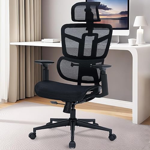 Silla de oficina ergonómica, sillas de escritorio de malla con respaldo alto para oficina en casa con reposacabezas 2D, silla ejecutiva ajustable