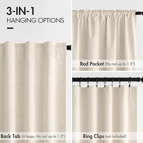 Miniatura 6 de MIULEE Cortinas 100% opacas de 90 pulgadas de largo, cortinas y cortinas de lino para dormitorio, pestaña trasera, sala de estar, oscurecimiento