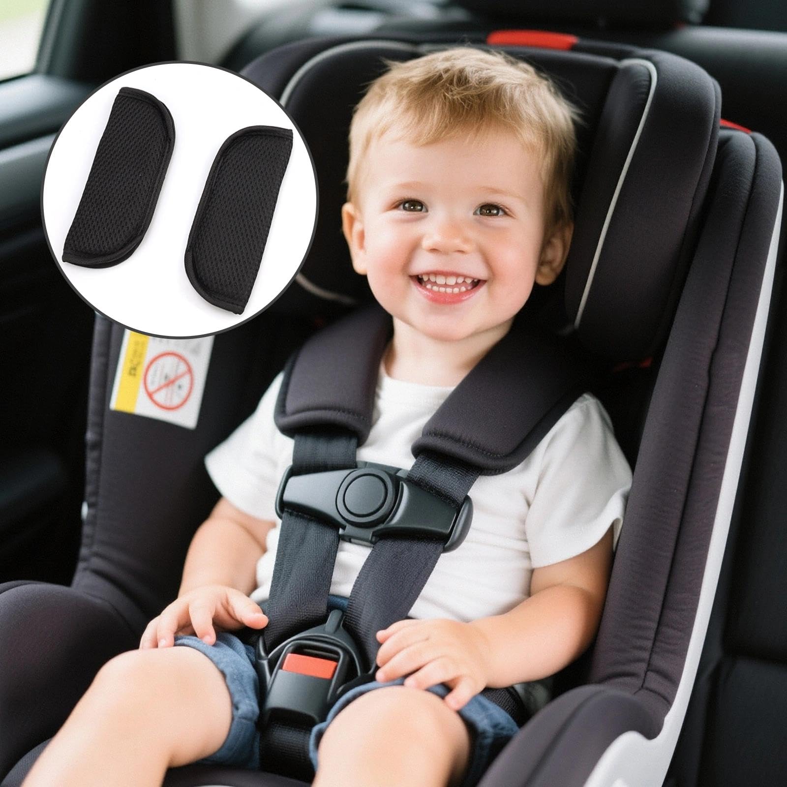 LINTRA Cuscino per Cintura Auto Bambini, 2 Paia Protezione Cintura Auto Bambini, Nero Imbottiture per Cinture di Sicurezza, 12 x 7 cm, per Cinture di Sicurezza e Spallacci di Passeggini e Dell'auto