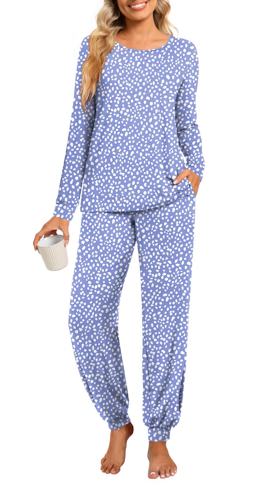 syoss Womens Pajama Set Long Sleeve Sleepwear Fall Round Neck Nightwear Soft Pjs 2 Piece Lounge Sets with