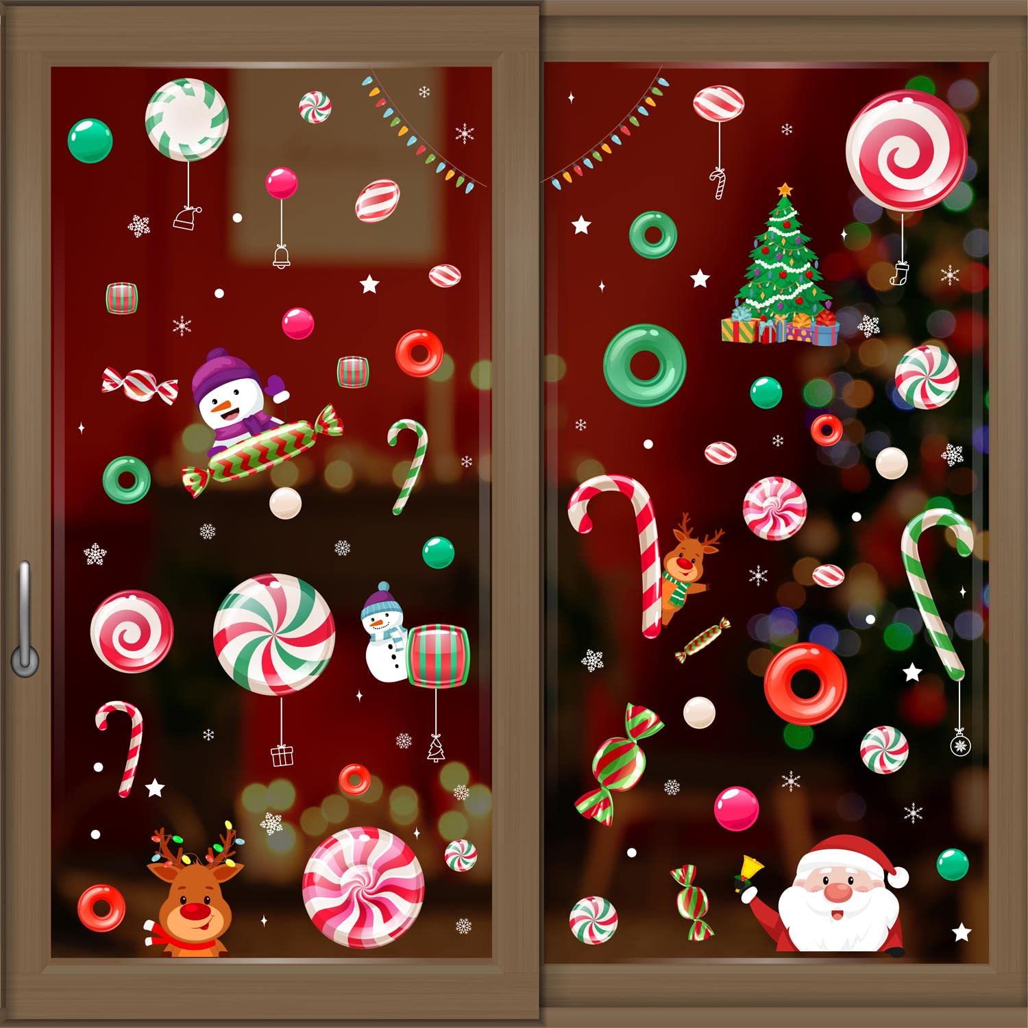 Walplus Christmas Window Stickers - Santa and Friends in Candyland - 101 Piece
