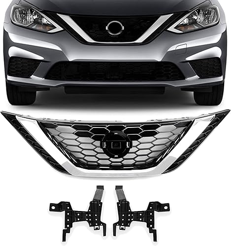 PartsFlow Parachoques delantero parrilla superior nido de abeja negro Wcromo para 2016 2017 2018 Nissan Sentra