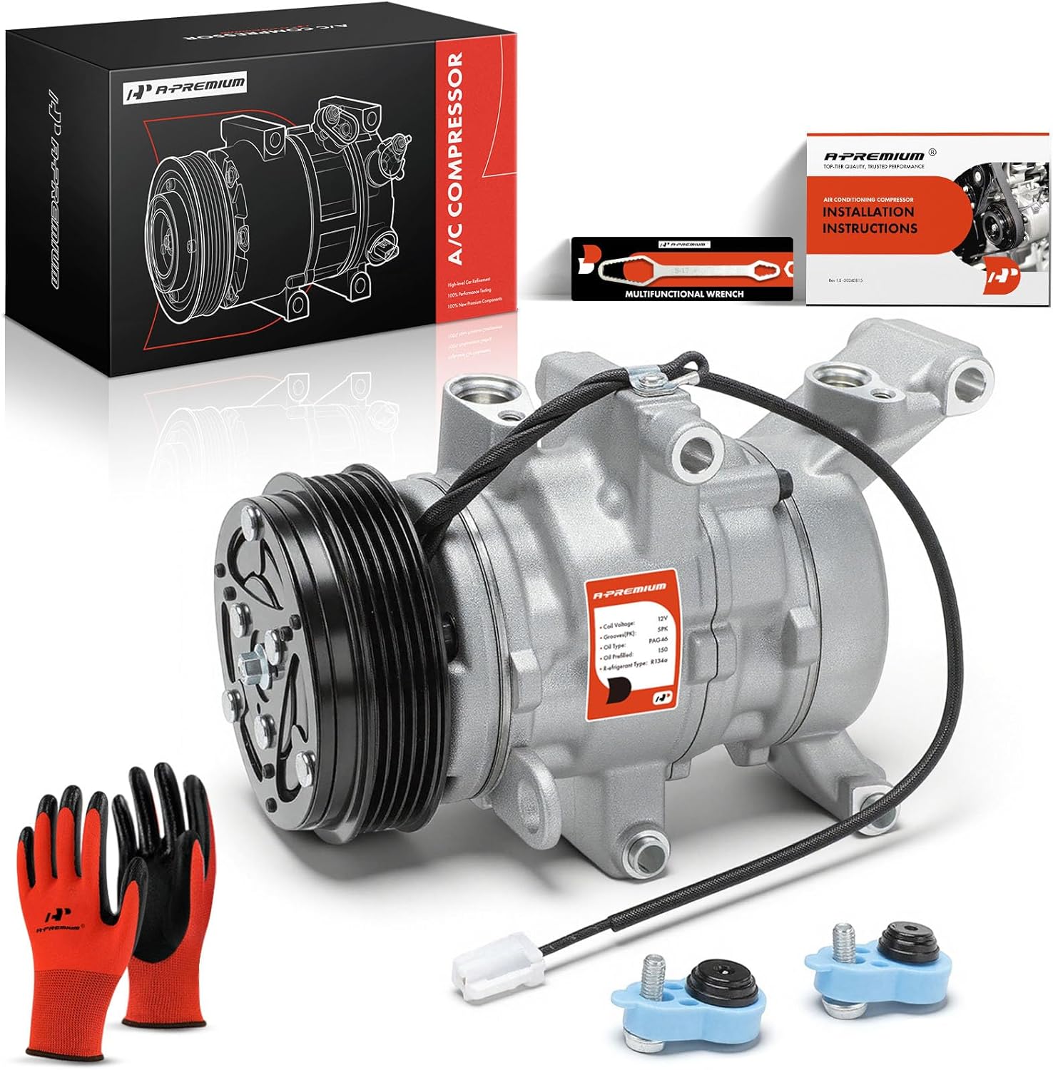 A-Premium Air Conditioner AC Compressor with Clutch Compatible with Mazda 3 2004-2009, 3 Sport 2009, 5 2006-2010, 2.0L 2.3L