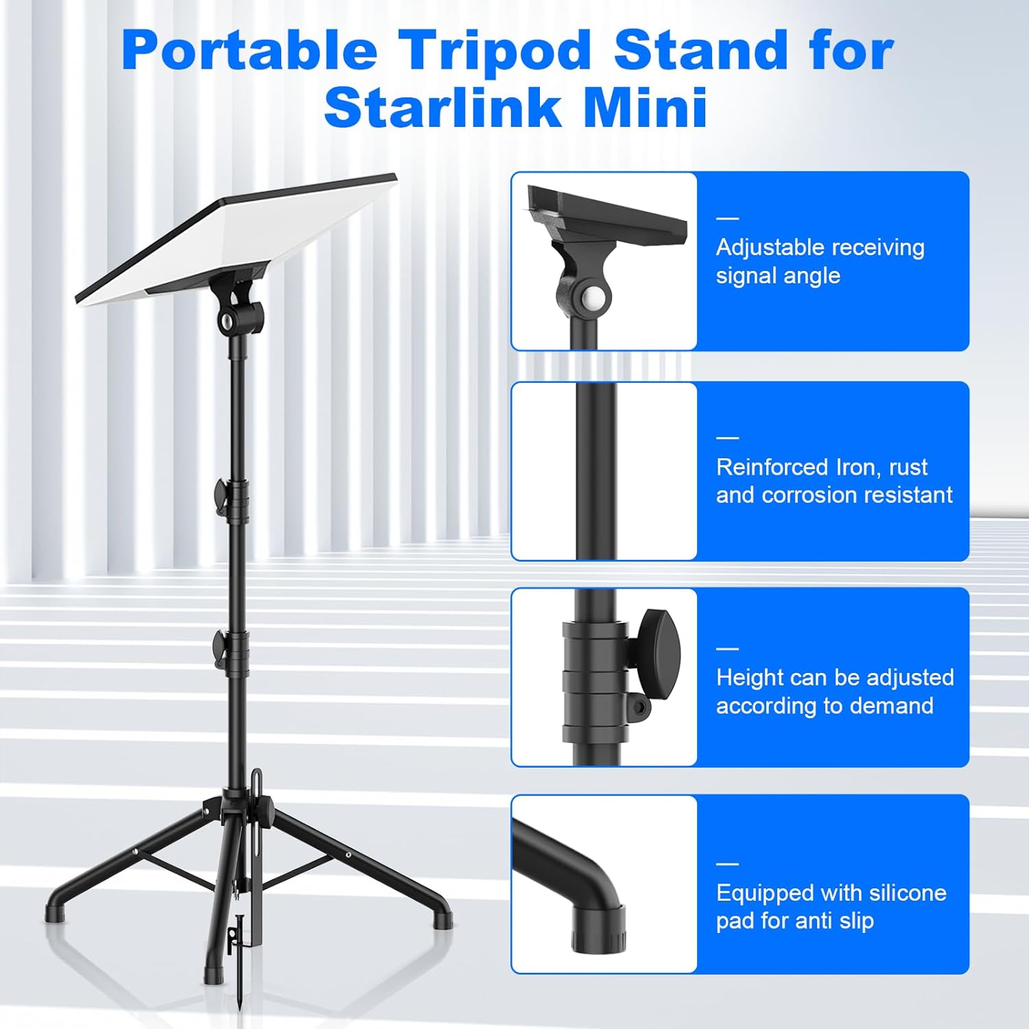 Starlink Mini Tripod Mount with Adapter, 270° Tilt Angle Adjustable Starlink Mini Kit, Height Adjustable Starlink Mount, Ground Nail Design, for Outdoor Camping, Travel, Rv (Balck)
