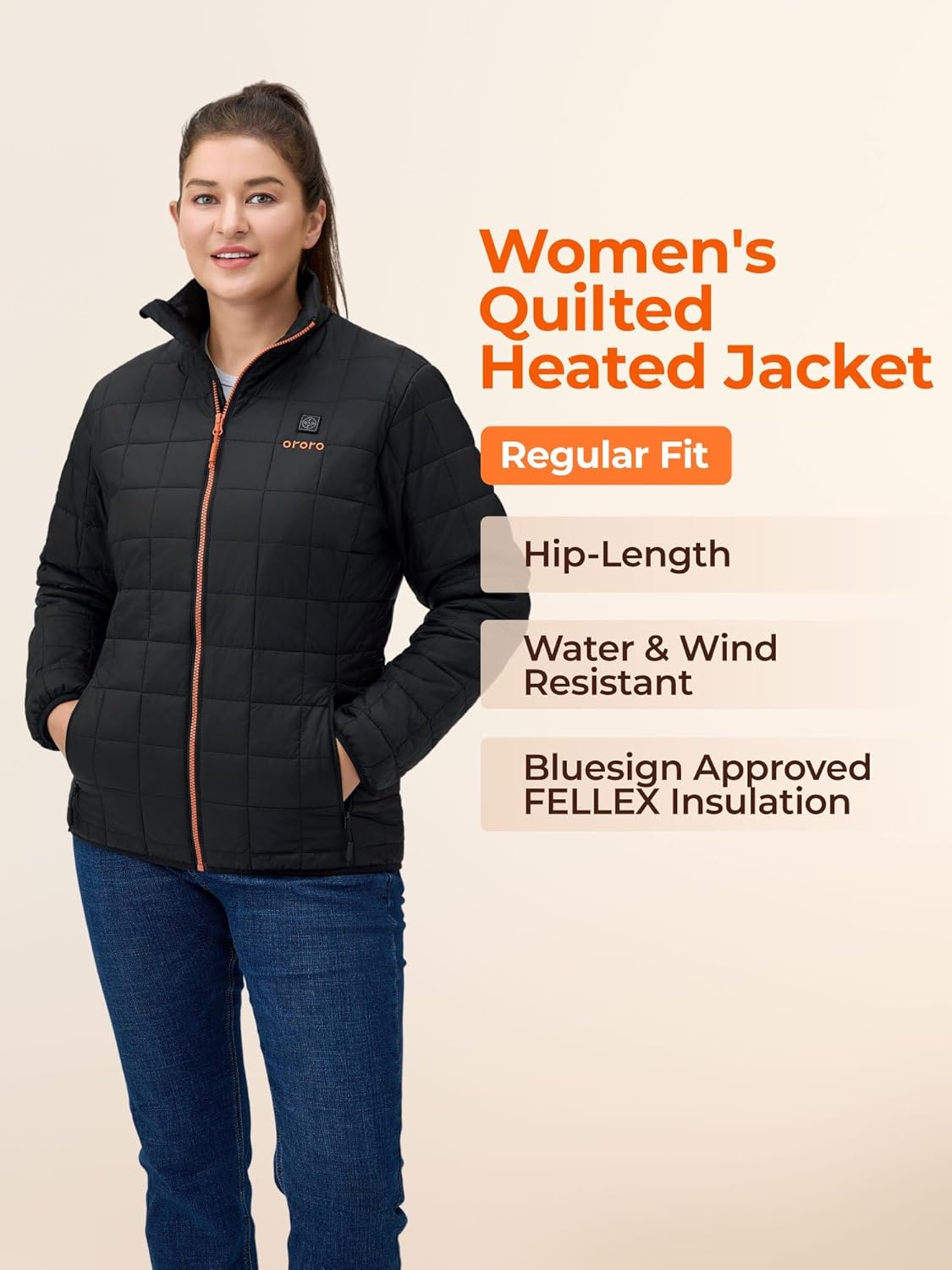 ORORO Women's Lightweight Quilted Heated Jacket with Heated Collar and Battery, Heated Quilted Jacket Coat - Image 2