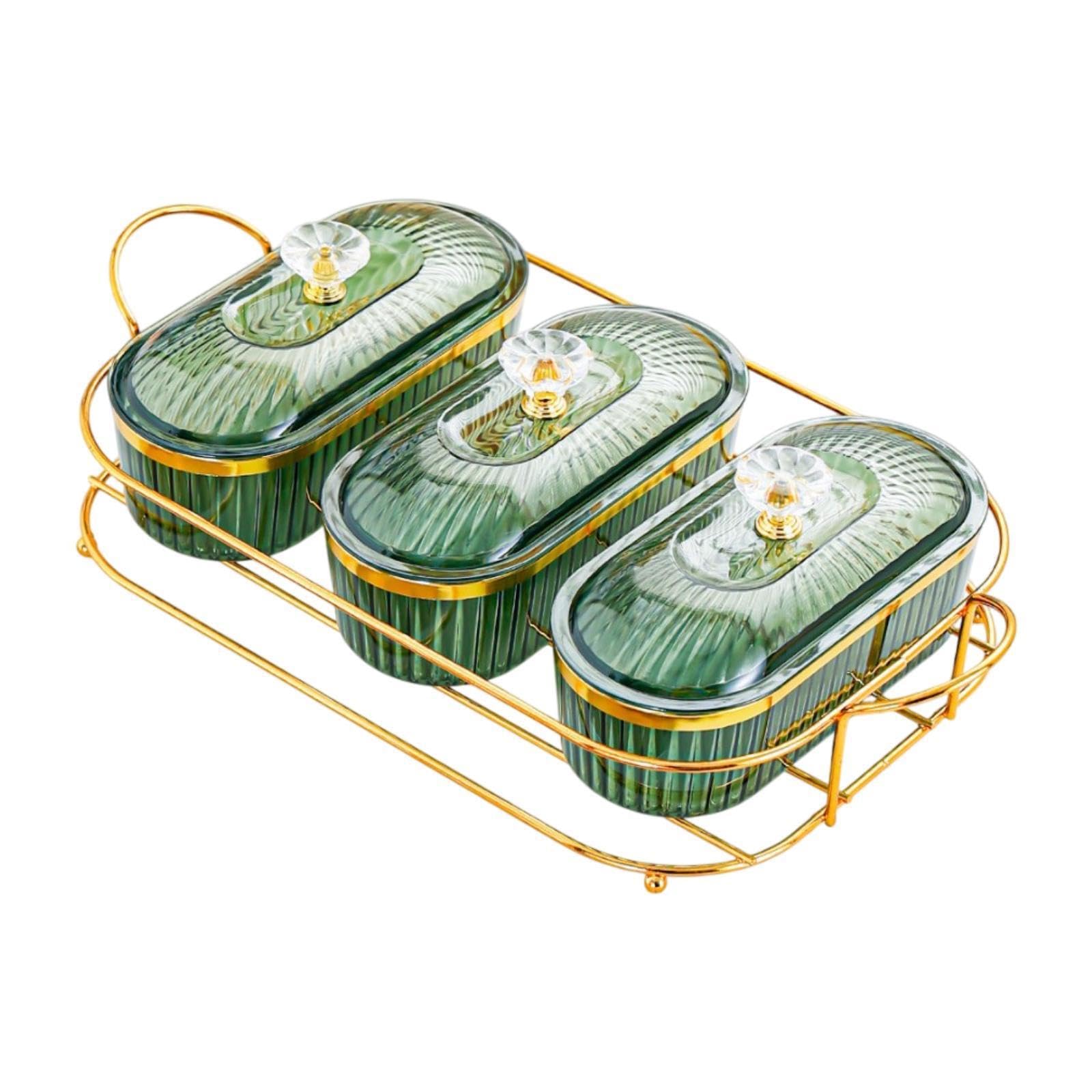 Yixannx Fruit Green Easily Accessible Snack Storage Tray Dry Fruit Tray With Lid Storing And Serving Delicious Snacks Nordic Luxury Sealed Jar Is Made Of Pp Dry Fruit, Green, 35X19x11cm
