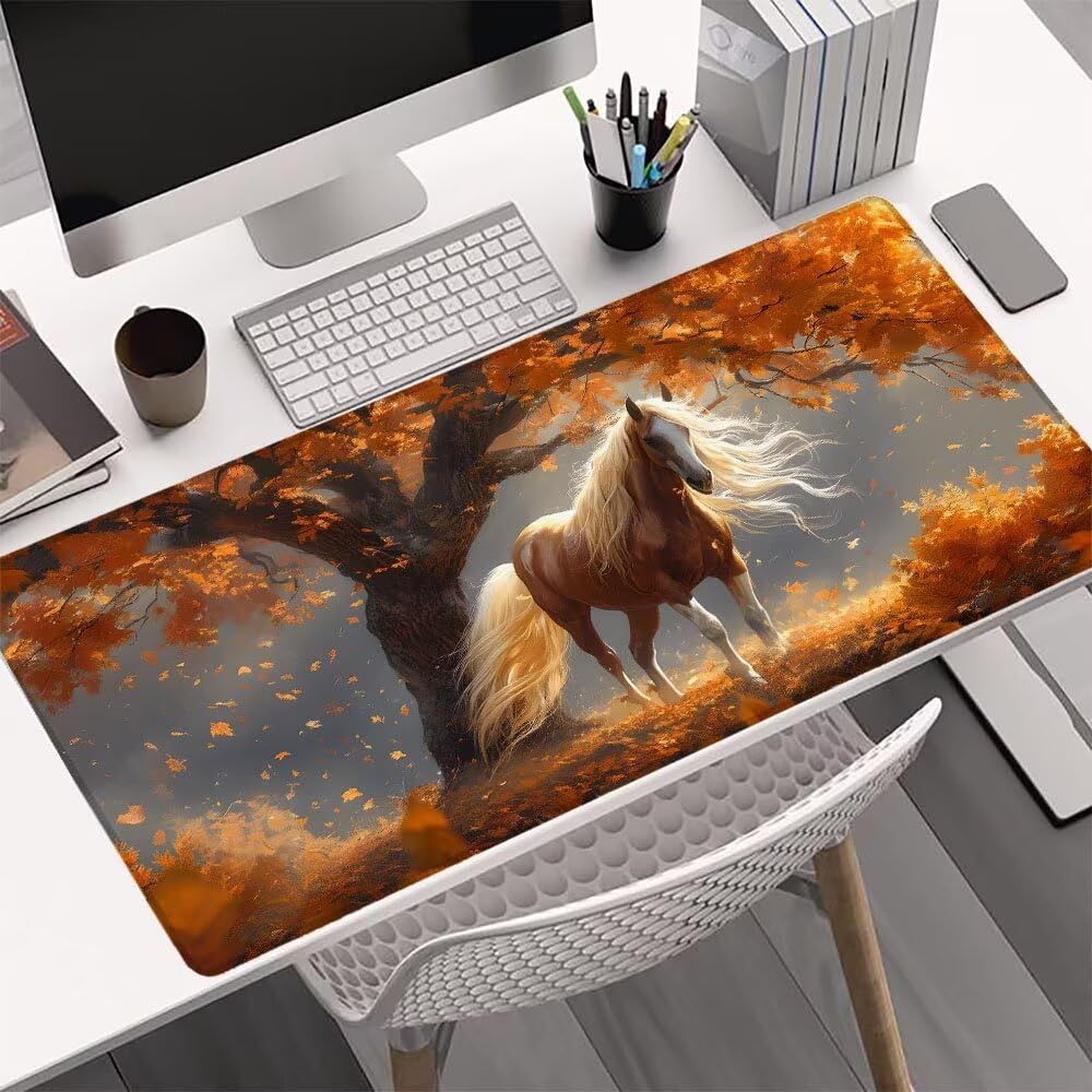 Alfombrilla Ratón, Alfombrilla Gaming Árbol XXL 1200x600x3mm, Extendida Base de Antideslizante Caucho Mouse Pad Caballo, Protector Escritorio con Bordes Cosidos, Mejora la precisión y la Velocidad H-8