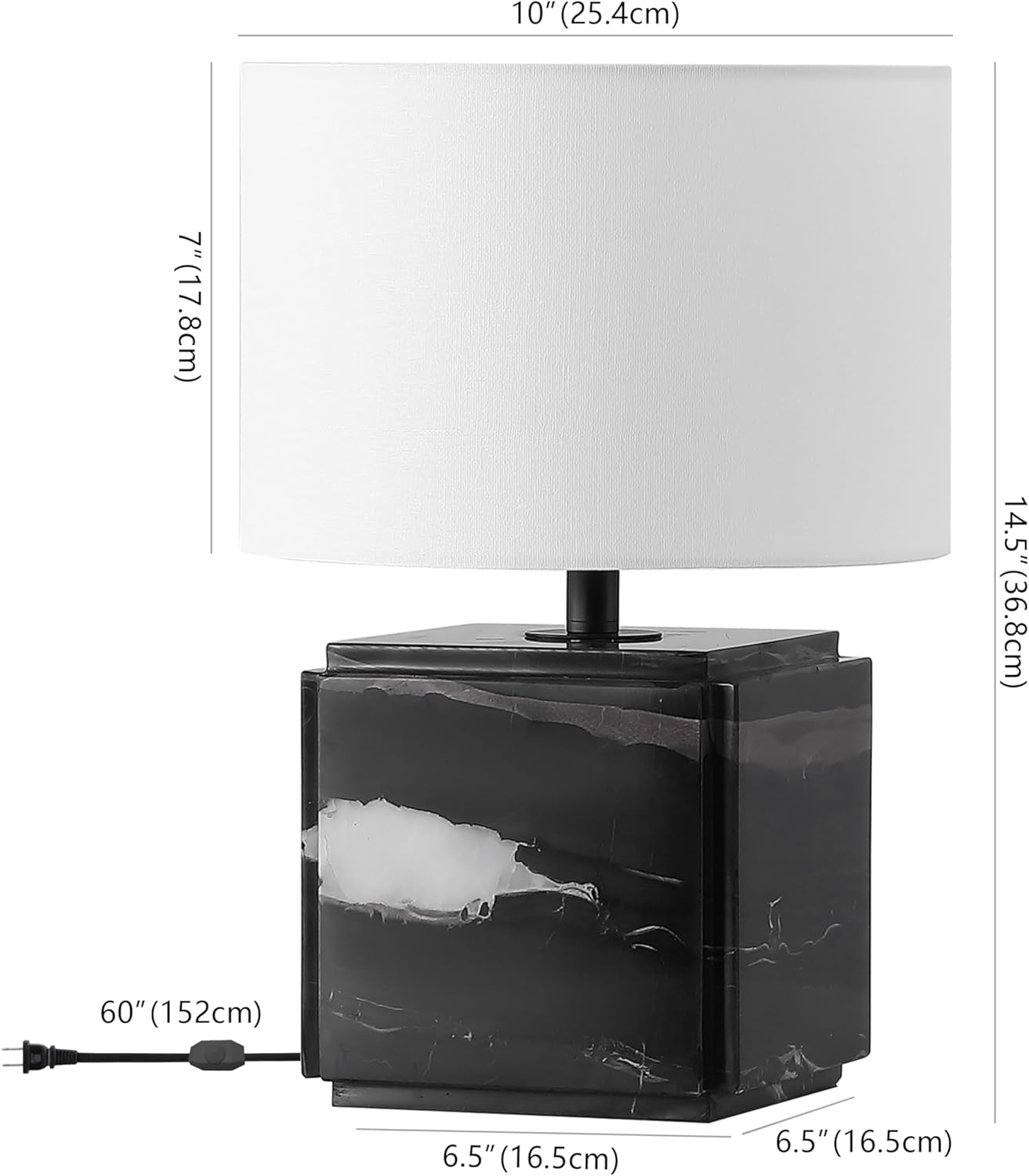 SAFAVIEH Couture Lighting Collection Zahra Black/White Marble 15-inch Dimmable Table Lamp for Bedroom Living Room Home Office Desk Nightstand (LED Bulb Included)