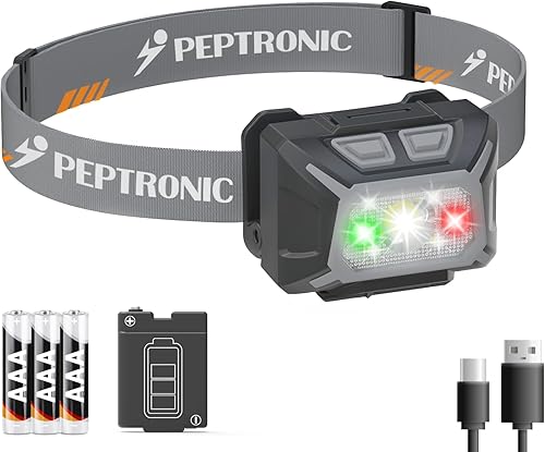 Faro de campamento de doble potencia (recargable3 pilas AAA incluidas), lámpara LED de atenuación de luz de cabeza impermeable 60 ajustable, 9 modos