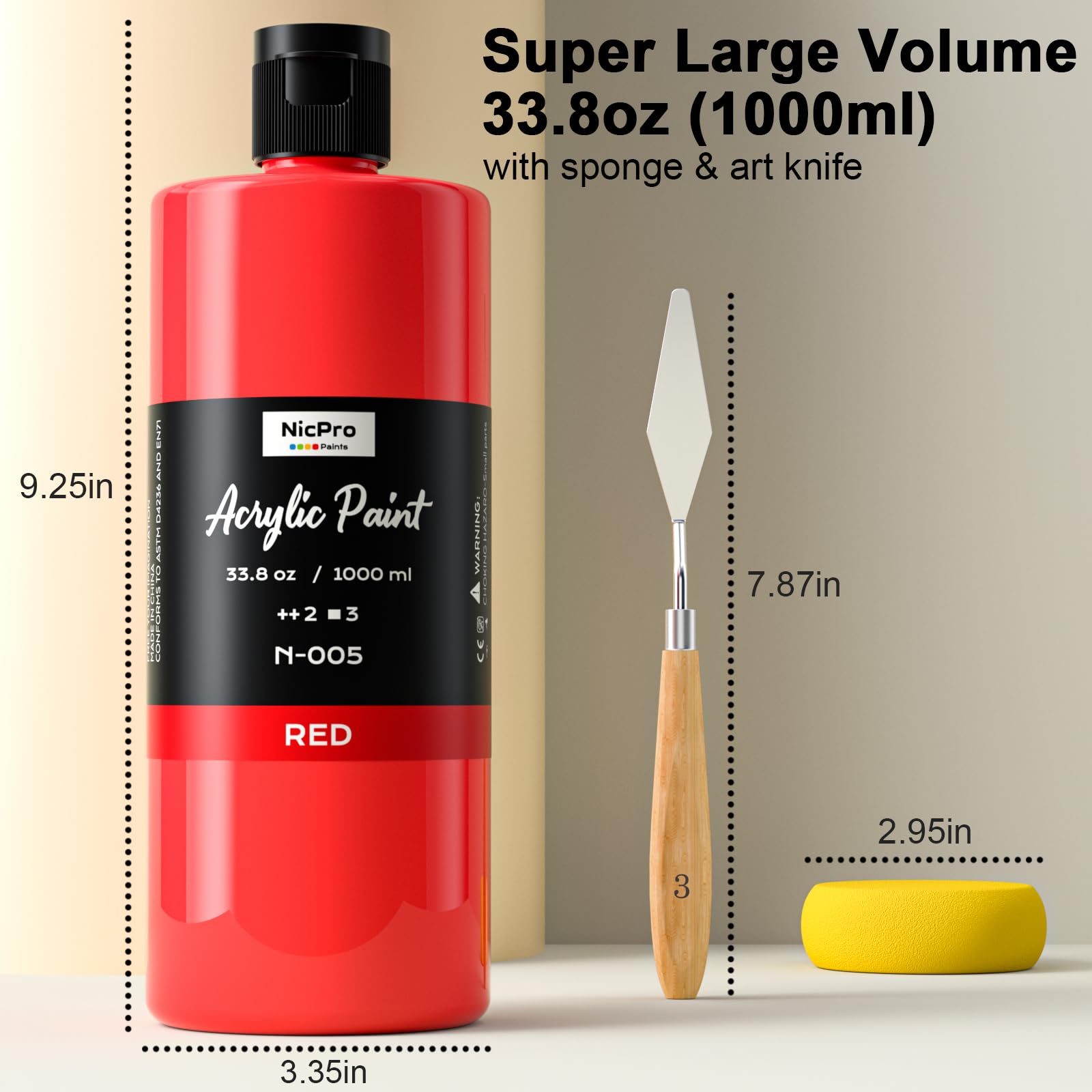 Nicpro Set di 14 colori acrilici grandi (1000 ml), non tossici, per bambini, studenti, adulti, artisti, ricchi pigmenti per multi superficie, tela, tessuto, artigianato, legno, pelle, pietra