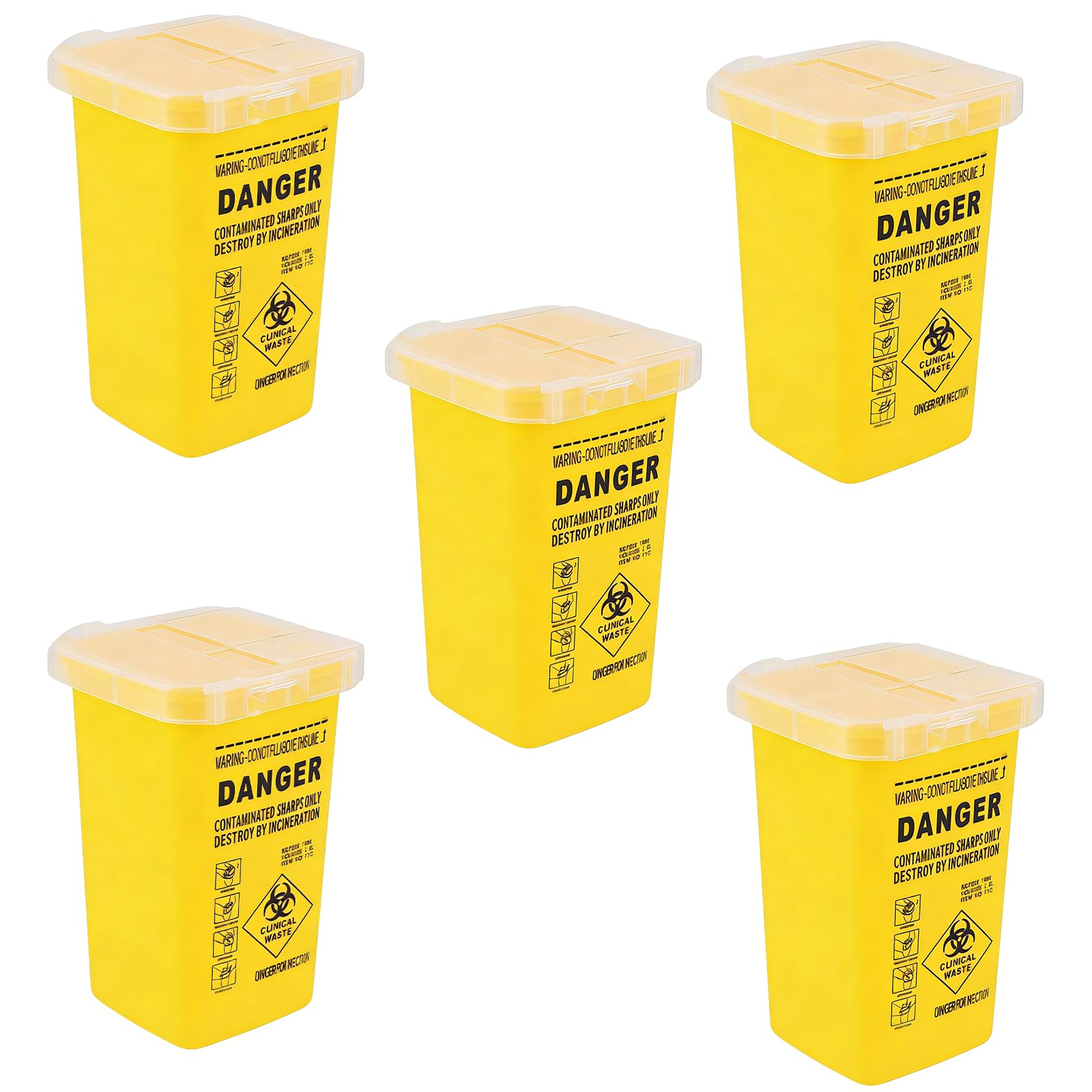 Lot de 5 conteneurs de vidange à canules : 1 L jaune conteneurs de déchets pour canules et seringues, multi-usages coupants, conteneurs de seringues pour les studios de tatouage, les salons de beauté
