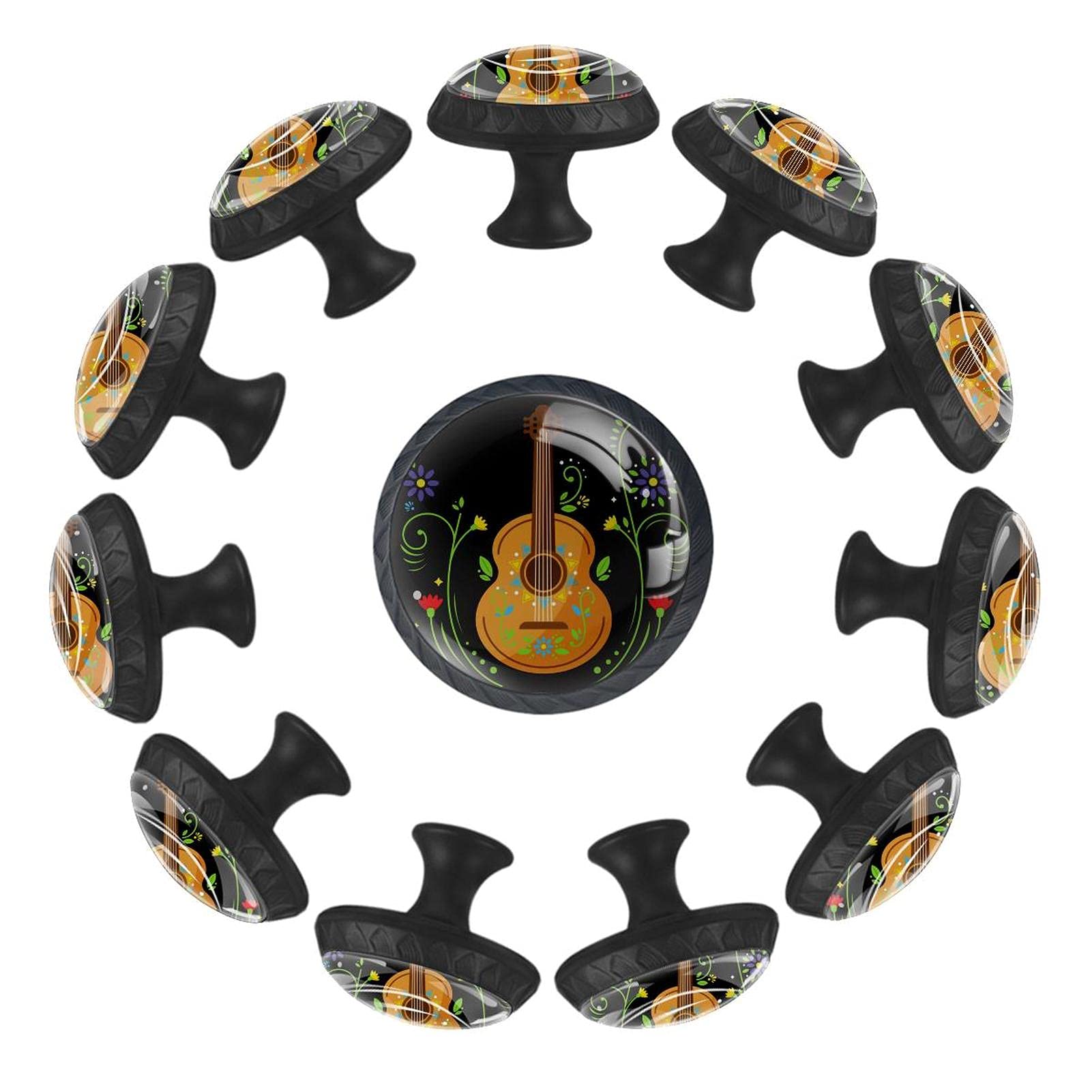 Boutons de porte ronds design fleurs et guitare pour finition de meuble chic