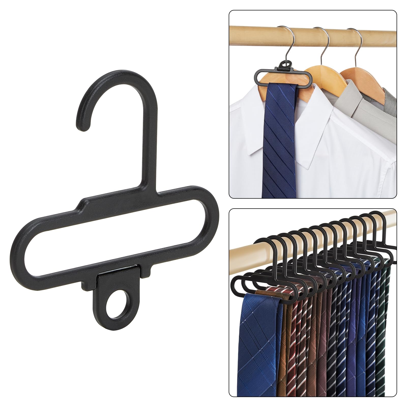 HOUSE DAY Tie Hangers & Scarf Hangers 12 Pack, Tie Racks for Closet, Maximum 12 Closet Organizers and Storage, Hanging Holder Storage Hook, Sturdy Plastic Scarf & Tie Collection Organizer - Black