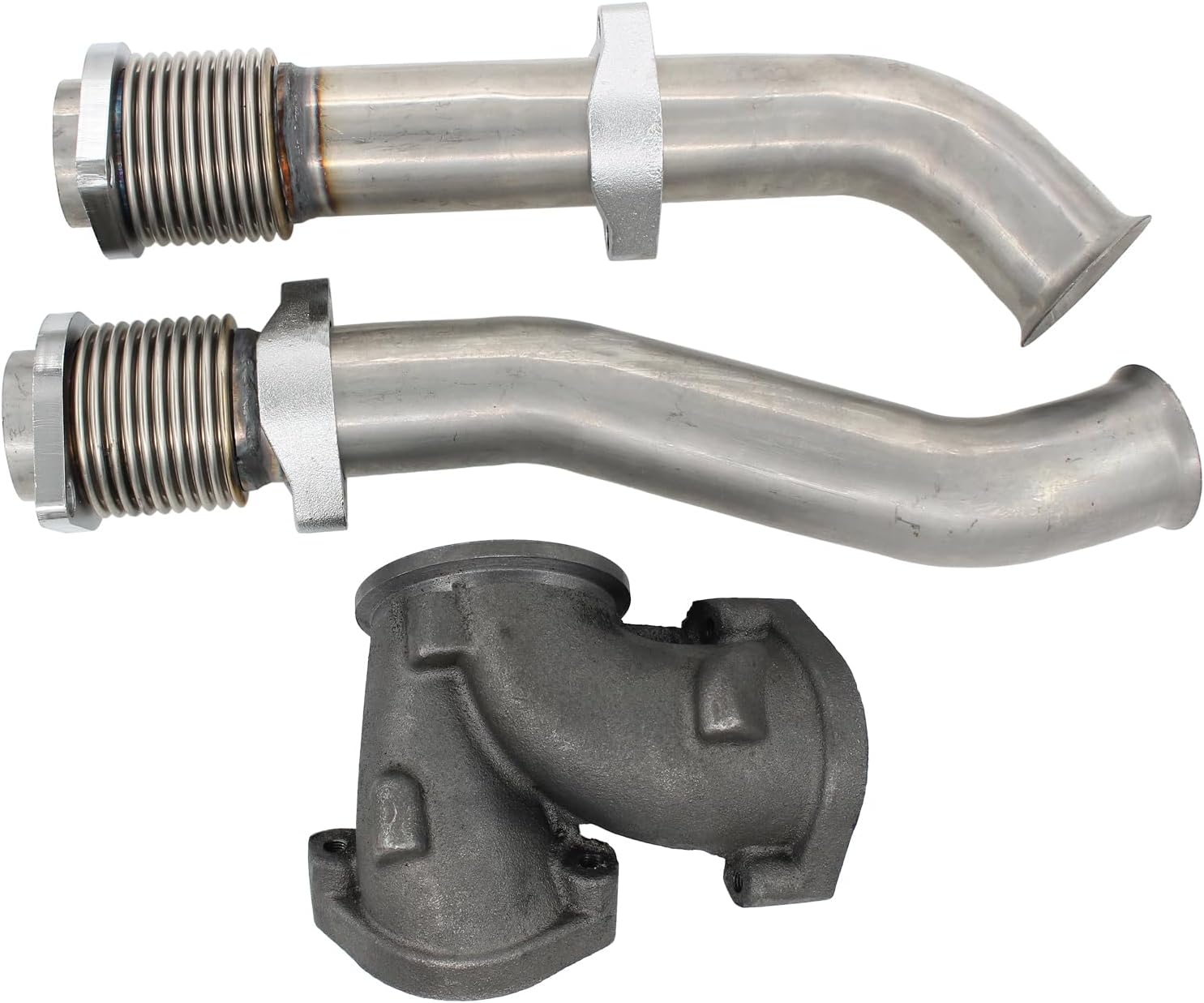 Turbo Diesel Bellowed Up Pipes with Y Pipe Connector and Gaskets for Ford E450 Econoline Super Duty 7.3 2000-2002, Excursion 7.3 2000-2003, E350 F250 F350 F450 F550 Super Duty 7.3 1999-2003