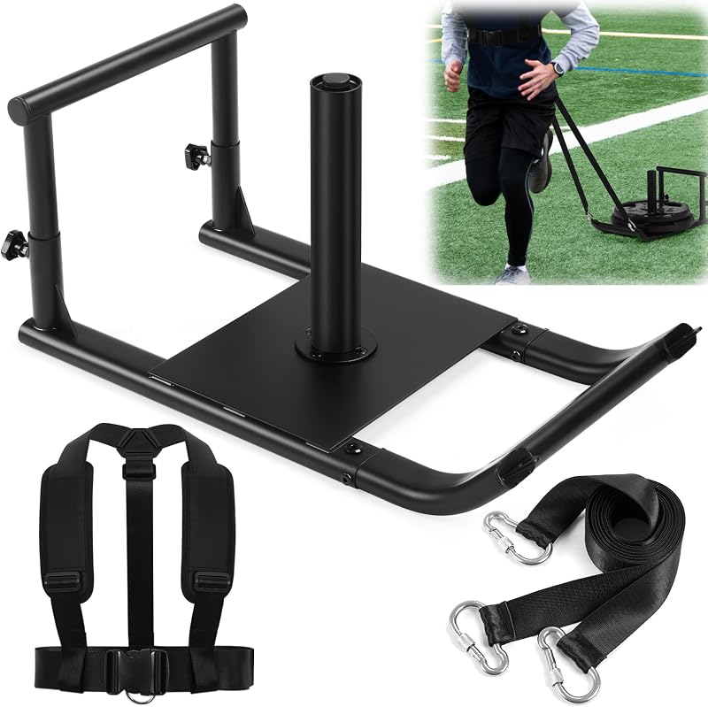 Workout Fitness Sled, Weighted Sleds Push Gym Equipment for Adults & Kids, Compatible with 1" & 2" Weight Plates, Multi-Purpose Sled for Outdoor or Home Fitness Training
