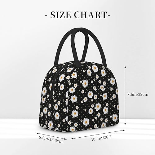 Miniatura 3 de Aeoiba Bolsa de almuerzo con aislamiento de margaritas blancas y negras bolsa de almuerzo contenedor de alimentos gourmet bolsa cálida para la