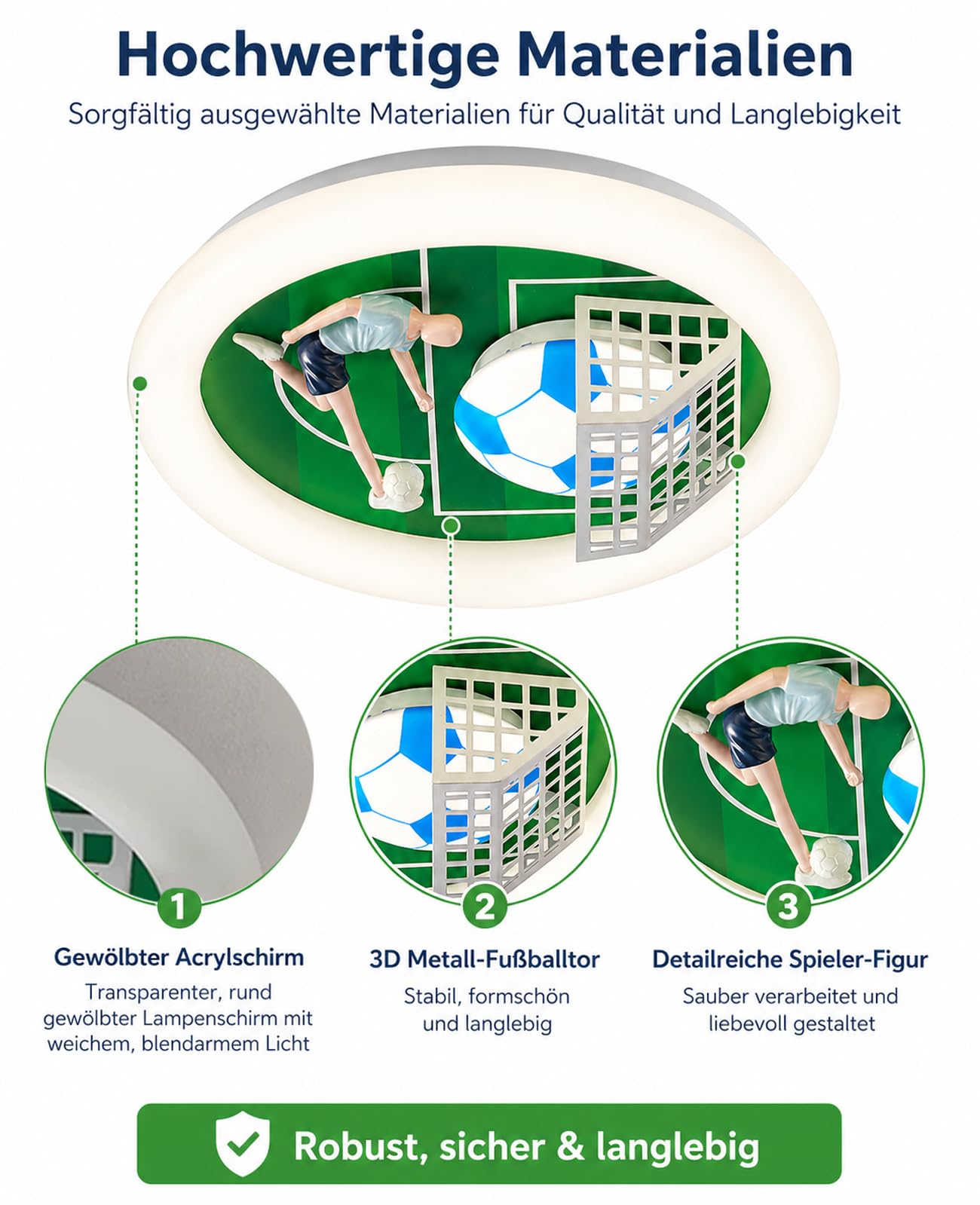 DROMEZ Fußball Deckenlampe Kinderzimmer, LED Deckenleuchte Kinder mit Fernbedienung Dimmbar, Lampe Decke 48W 2400LM 3000K/4500K/6000K, Schlafzimmer für Junge Mädchen Deko, Ø50cm