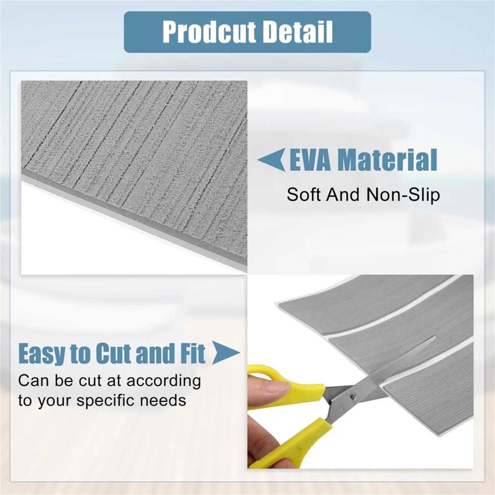 Suelos para embarcaciones, Hoja de Teca sintética EVA, 2400x17cm, Antideslizante, autoadhesiva for Suelos Barcos, caravanas, Multicolor(Grey White)