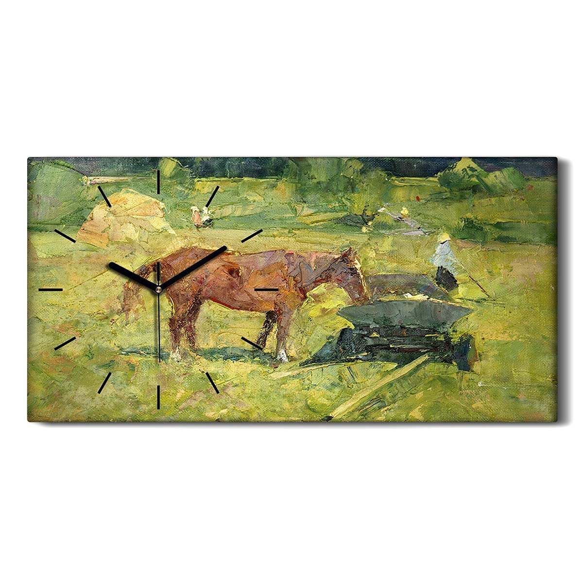 Horloge sur toile moderne 60x30cm animal cheval tableau mural silencieux salon